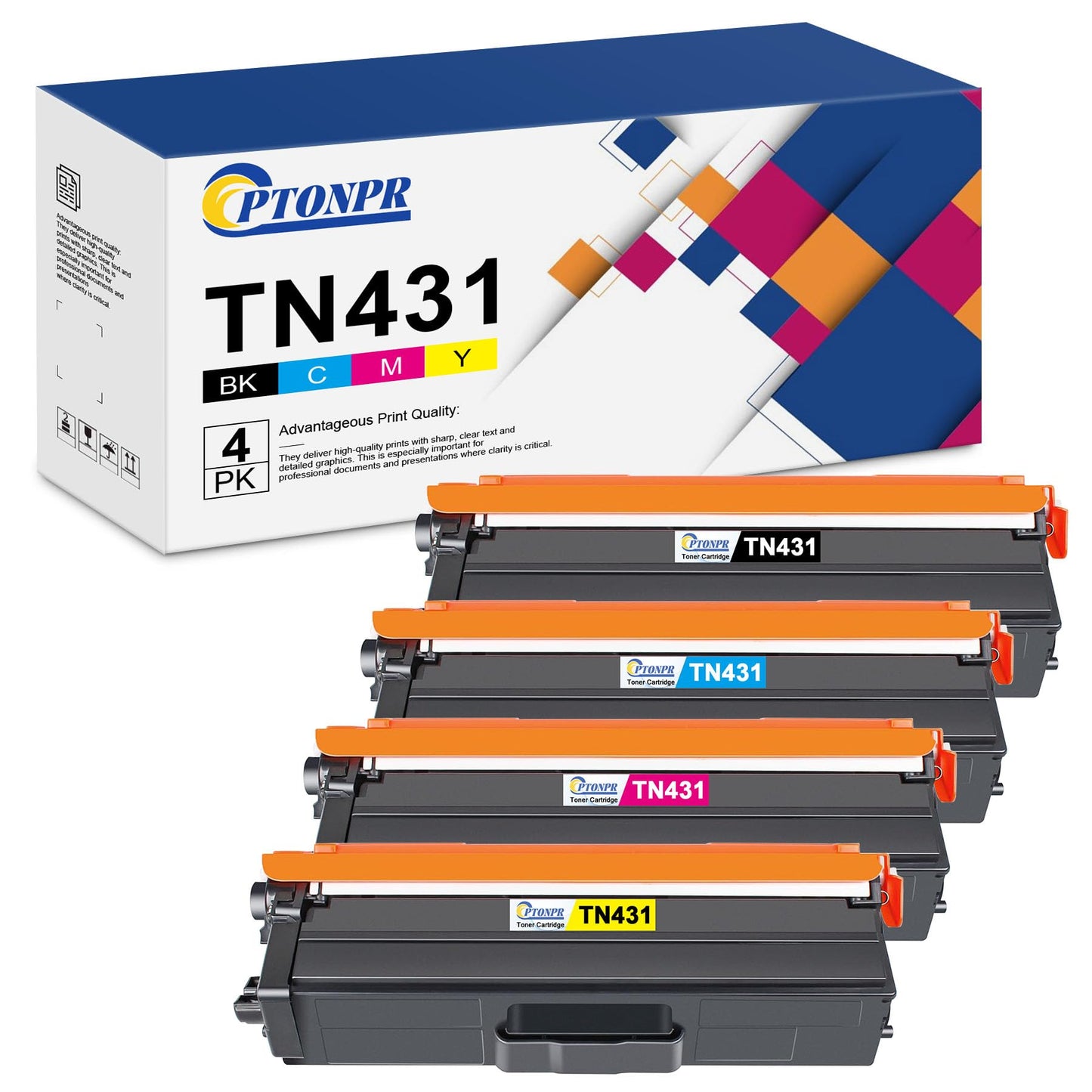 TN-431BK TN-431C TN-431M TN-431Y Toner Cartridge 4-Pack Set Replacement for Brother TN431 TN-431 MFC-L8690CDW L8900CDW L9570CDW L9570CDWT DCP-L8410CDW Printer (1BK/1C/1M/1Y)