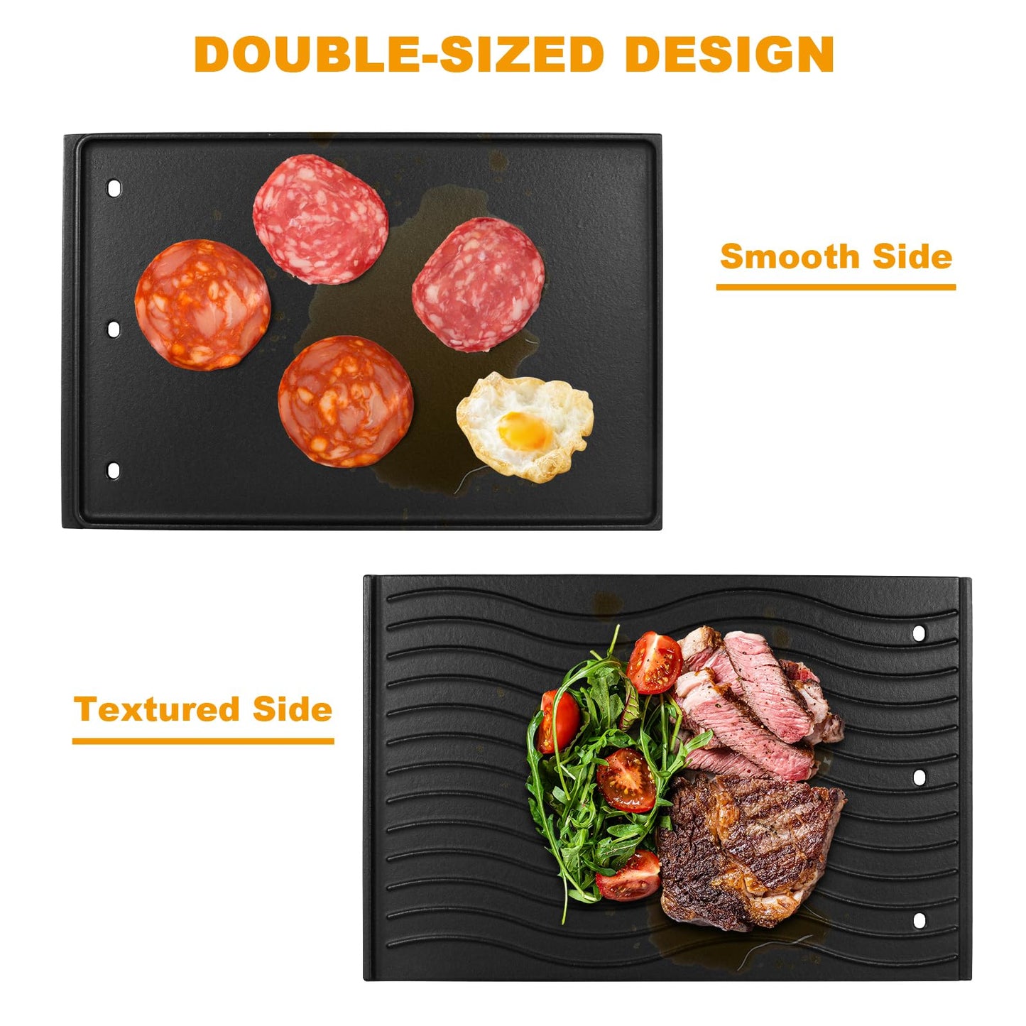 BBQ-PLUS Reversible Cooking Griddle Replacement Part for Napoleon Rogue 425/625 and Freestyle Models Gas Grill, Cast Iron Griddle Insert for Napoleon BBQ Grill Accessories,11-3/5 x 17-3/4 Inch,1Pack