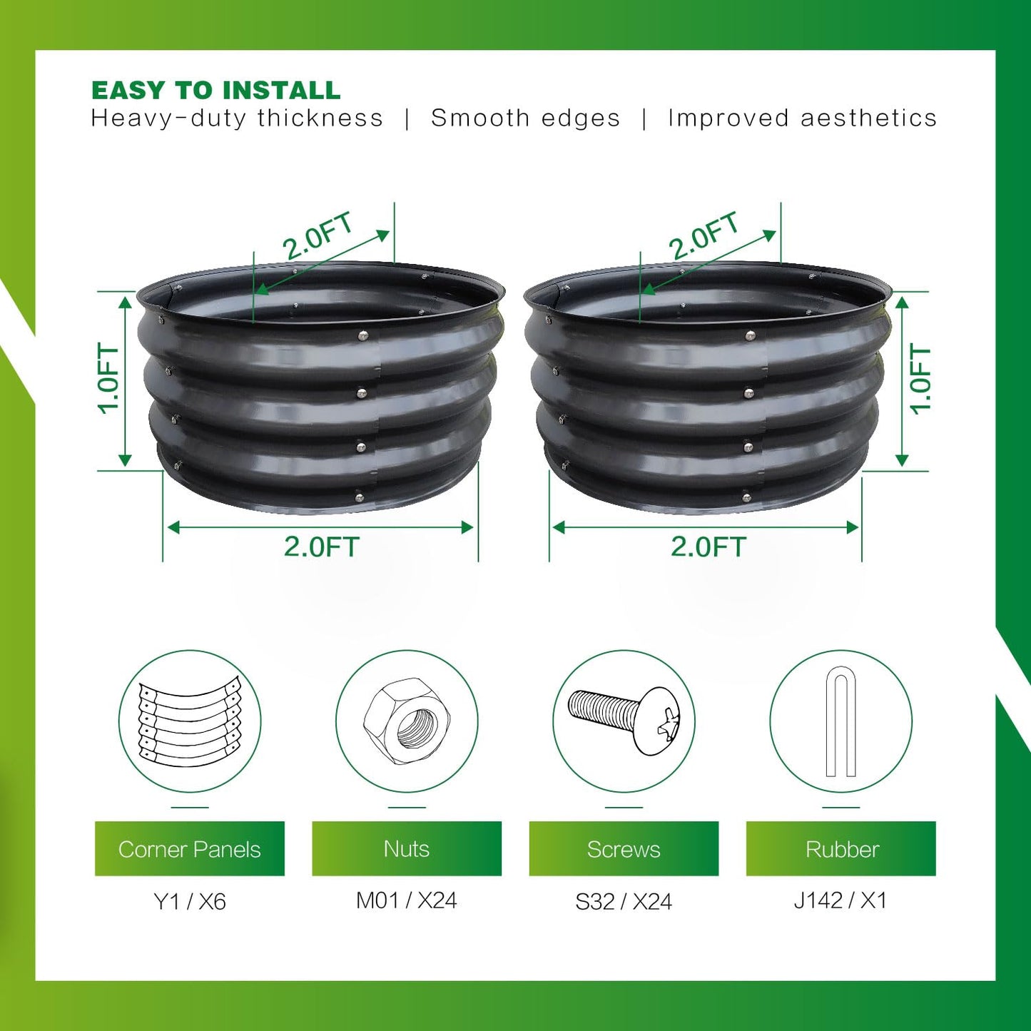 Gardmax 2 Pack 2x2x1FT Galvanized Round Raised Garden Bed Kit, Metal Planter Boxes Outdoor with Easy Assembly, Large Garden Bed for Vegetables, Fruits, Flower, Herbs Dark Gray