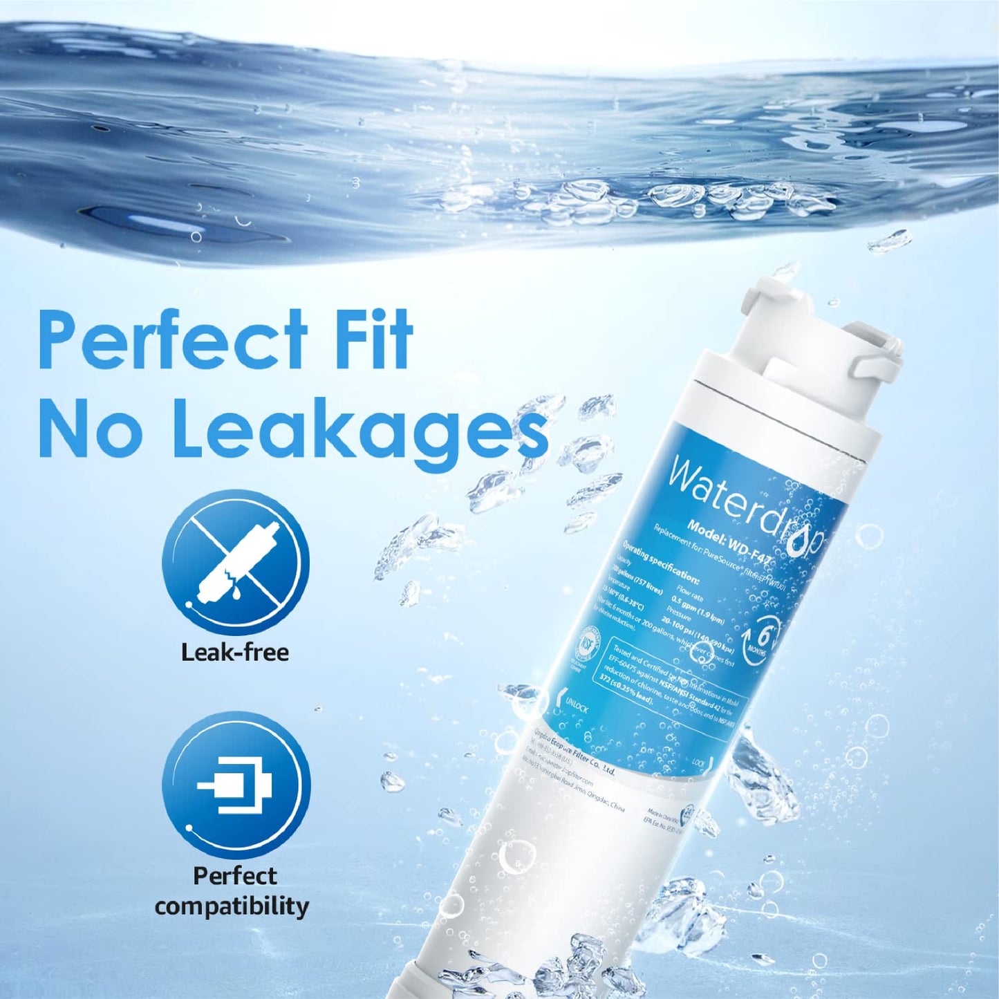 Waterdrop Refrigerator Water Filter Replacement for Frigidaire® EPTWFU01® Pure Source® Ultra II, FPBC2277RF, FPBG2277RF, FGHB2868TP, FFHD2250TD, FGSC2335TF, FGSC2335TD, LGHD2369TF, 3 Filters