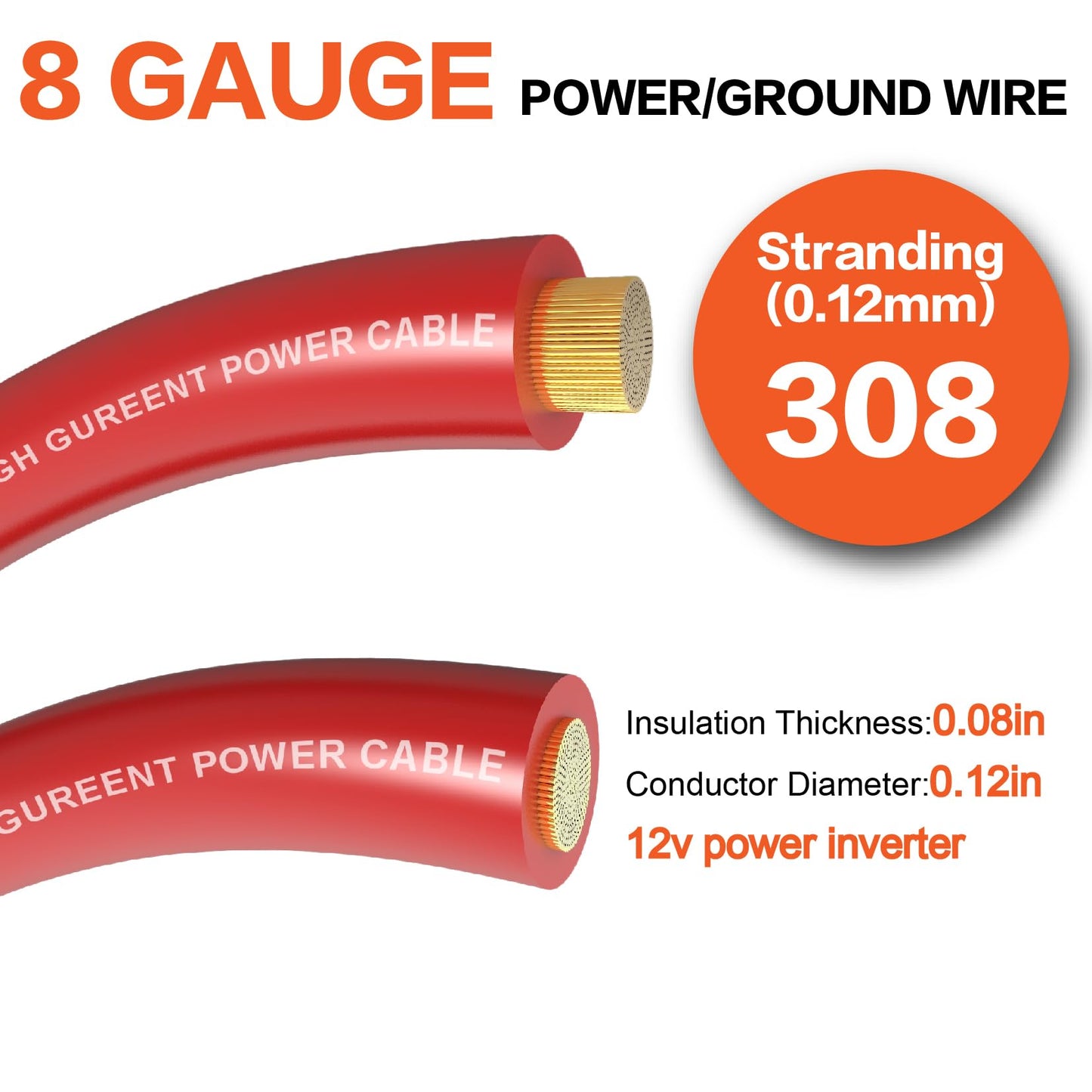 8 Gauge Wire (25ft Each - Red/Black) Copper Clad Aluminum CCA with 8ga lugs and Heat Shrink Tube - Battery Power/Ground Cable,Car Audio Speaker,RV Trailer Amp Wiring kit