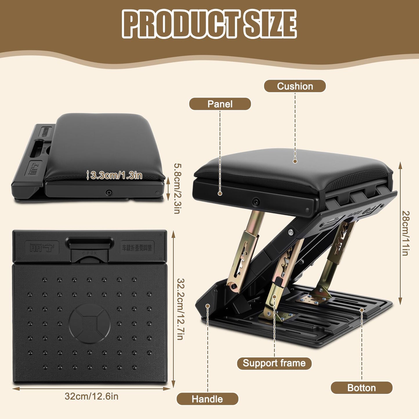 WODHMIEY Adjustable Foot Rest Stool, 4-Level Height, Ergonomic Foldable Footrest with Non Slip Surface & Removable Cushion for Office Home Travel