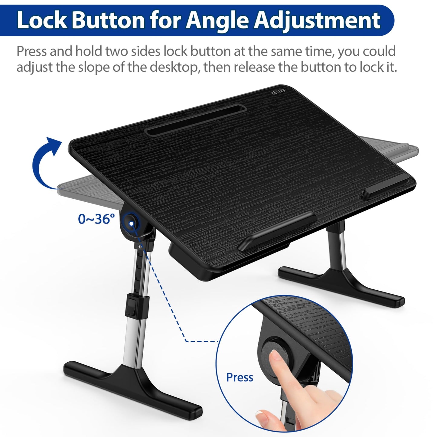 Besign LT05 Adjustable Laptop Table, Lap Desk, Portable Standing Bed Desk, Foldable Sofa Breakfast Tray, Notebook Computer Stand for Reading and Writing (Black)
