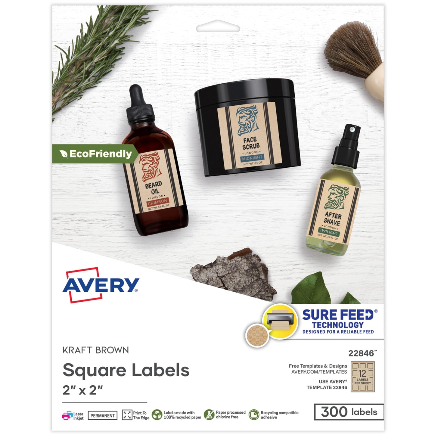 Kraft Brown Print-to-The-Edge Square Labels, Laser/Inkjet