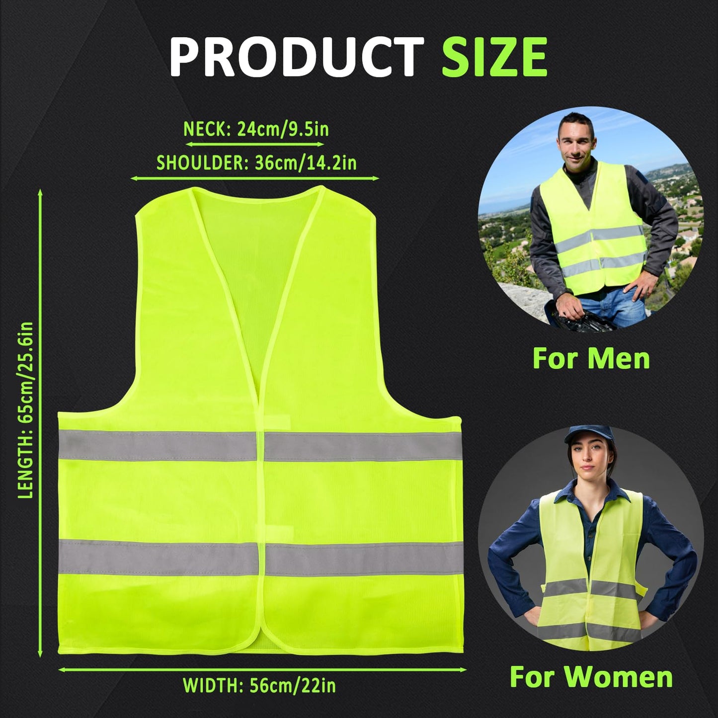20 Pack Reflective Safety Vests, High Visibility Mesh Security Vest Bulk Work Vest with Silver Strip for Men Women Work Cycling Runner Volunteer Construction Neon Yellow