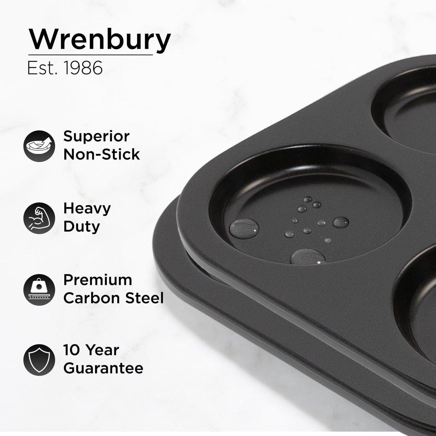 Wrenbury Yorkshire Pudding Tray 4 Cup Twin Pack | Robust Non Stick Yorkshire Pudding Pan Tin – 10 Year Quality Guarantee Baking Tray Christmas Yorkshire Puddings (Set of 2)