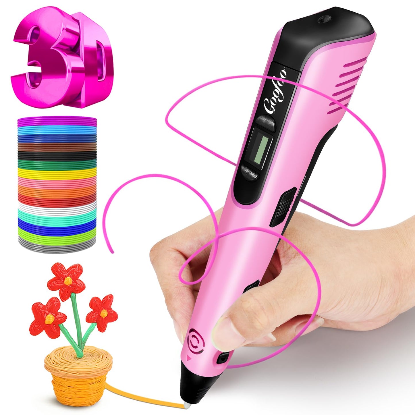 3D Pen for Kids, 3D Printing Pen Printer with 150ft PLA Filament Refills, 3-Dimensional Craft Drawing Art Set, stylo impression enfant 3-D Crayon Pencil Doodler,Gift for Boy Girl Teen 8-12(NP100,Pink)