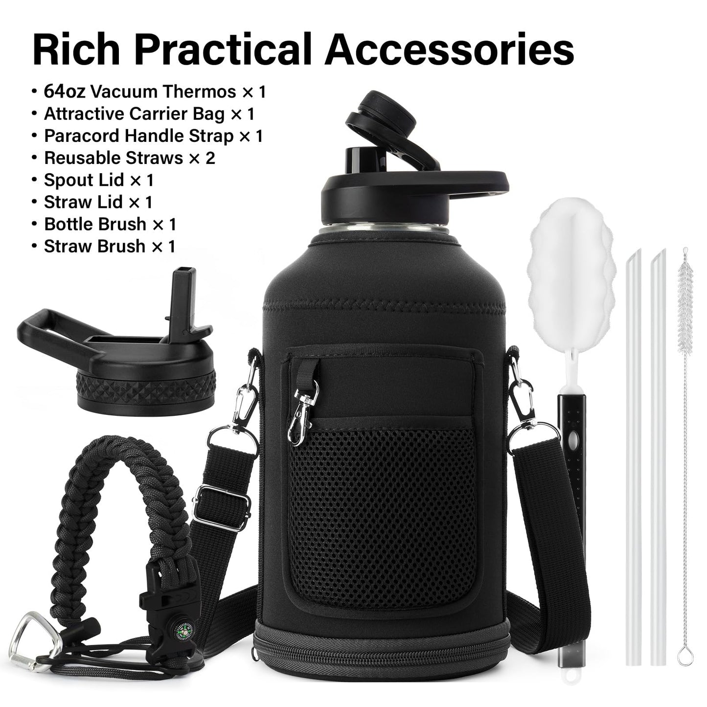DYSANKY 2L Insulated Water Bottle 64 oz - Multiple Insulation Vacuum Sealed - Portable Sports Half Gallon Metal Water Jug for Outdoor Adventure, Gym, and Daily Use - Leak Proof & Non-BPA 2 Liter