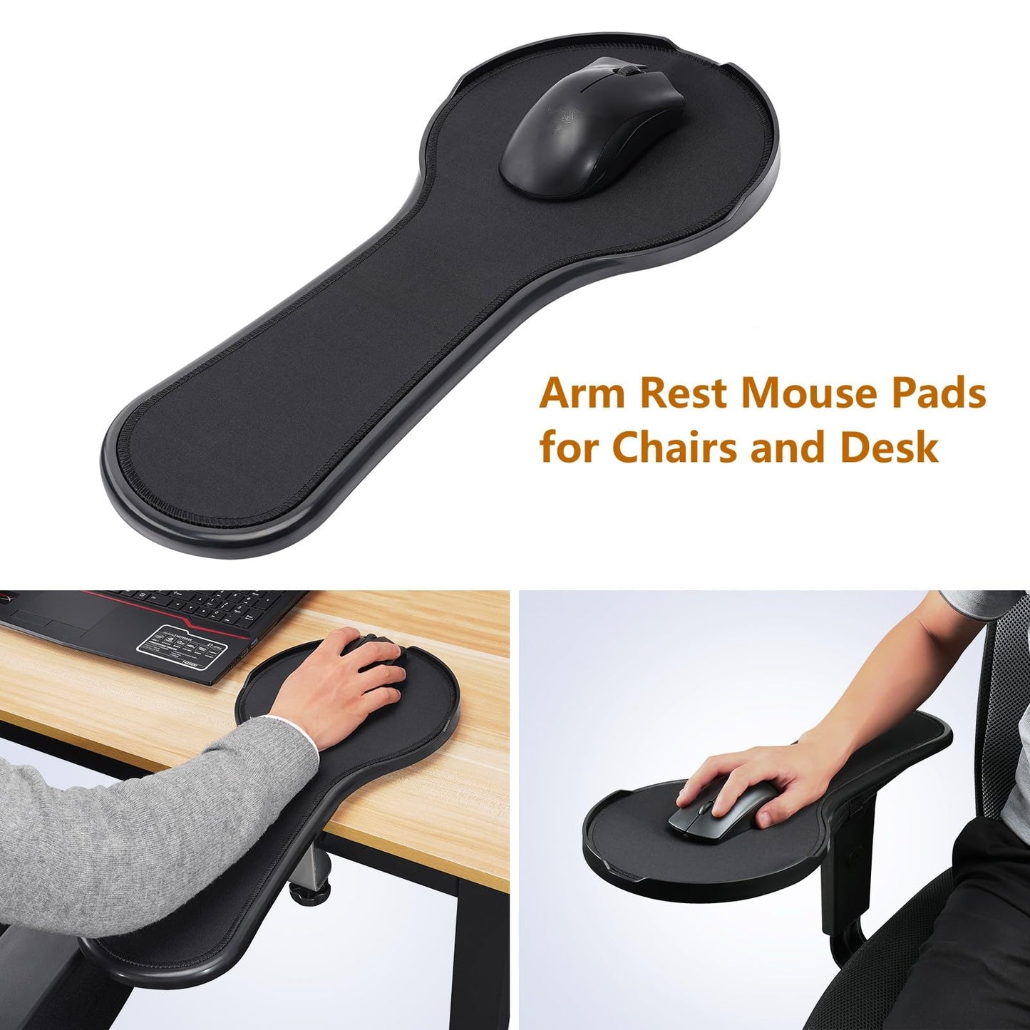 YuPinDiZu Upgrade Chair arm Mouse pad, Ergonomic Arm Rest Mouse Pads for Chairs and Desk, Adjustable Mouse Tray,Forearms Pressure Relief Computer Desk Extender, Black (Black（YU8351）)