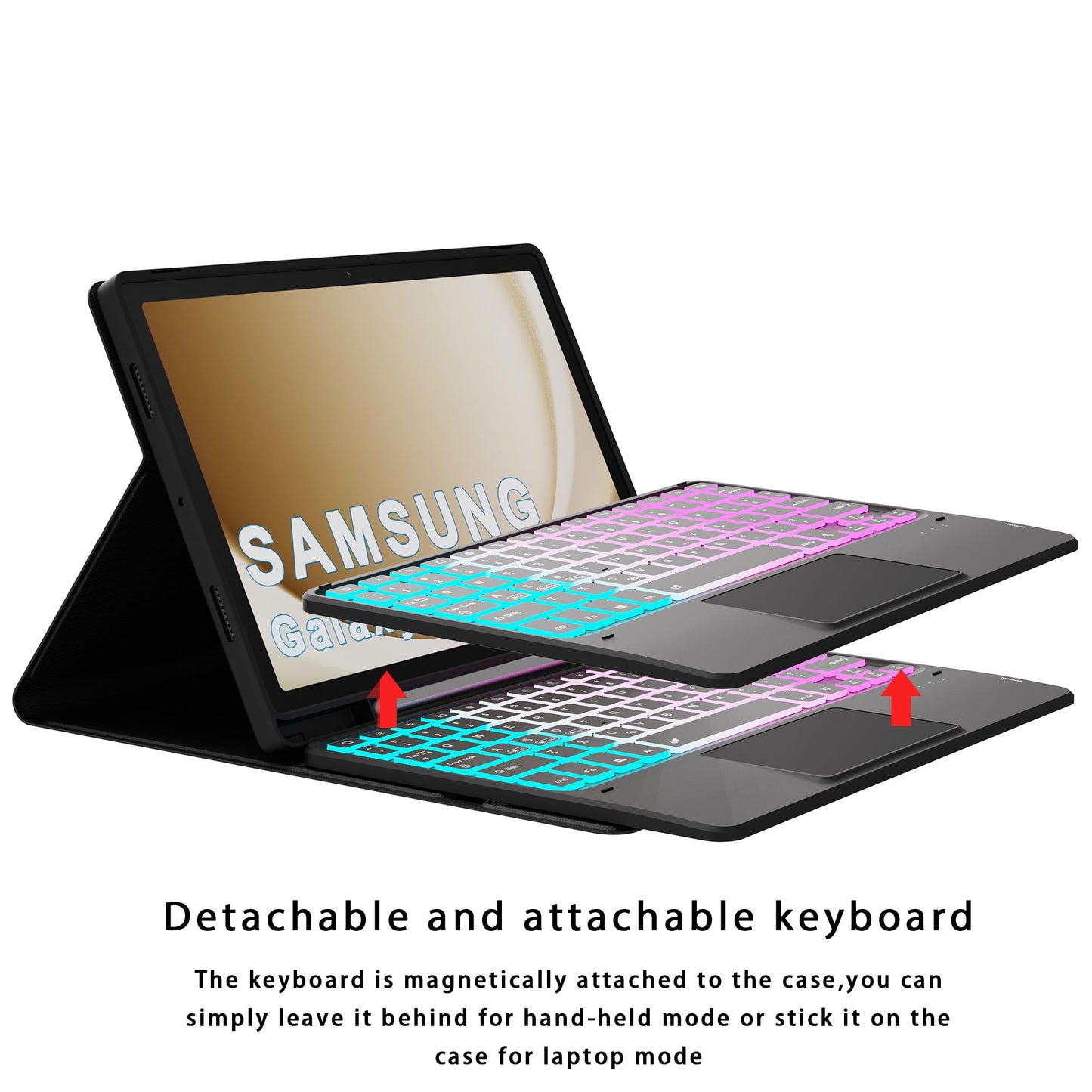 Keyboard Case for Samsung Galaxy Tab A9+ A9 Plus 11": 3 Zone 7 Colors Backlit Trackpad Keyboard for 11 inch Galaxy Tab A9 Plus A9+ 2023 - Detachable Smart Touchpad Wireless Keyboard Folio Tablet Cover