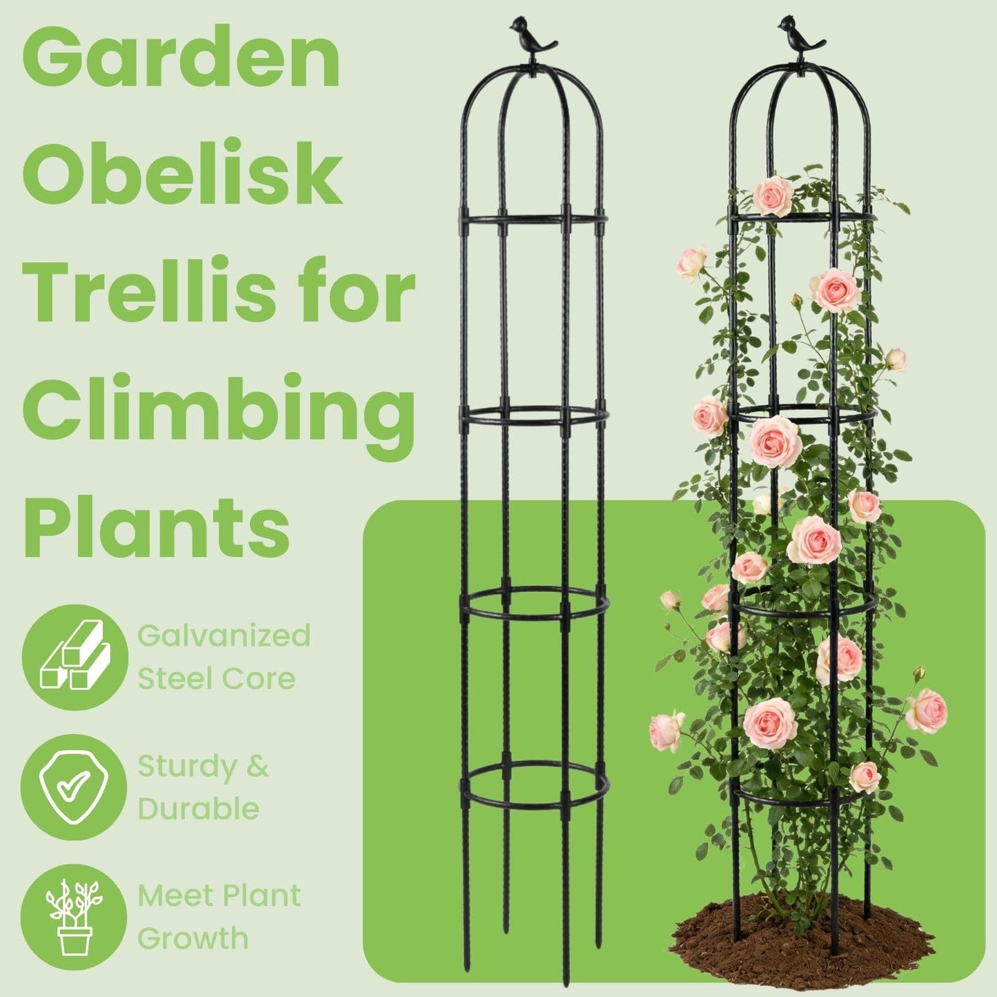 Lancisism Garden Obelisk Trellis for Climbing Plants Outdoor - 6.3 Ft Plant Support Round Trellis for Potted Plants Indoor - Rustproof Plastic Coated Tomato Cage for Vines Flowers Fruits Vegetable