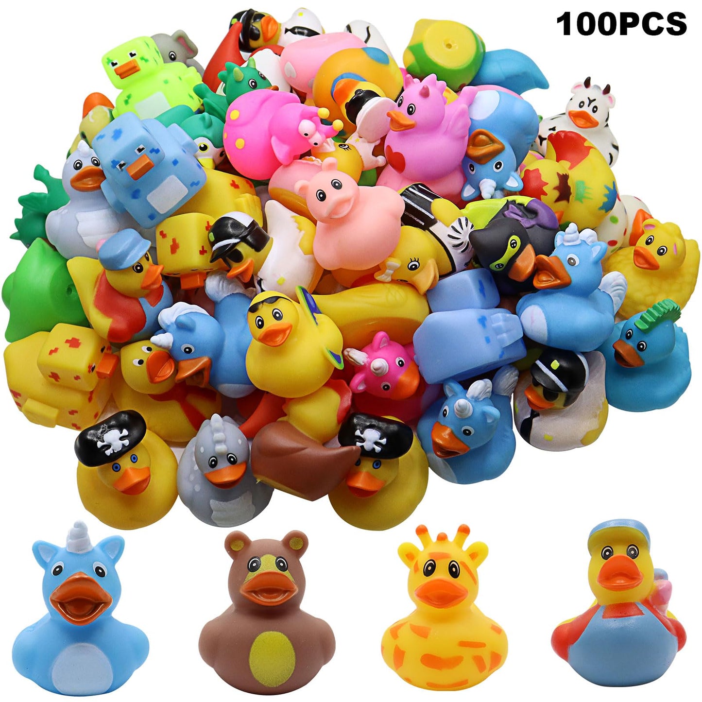Rubber Duck Bath Toy Assortment Bulk Floater Duck for Kids Birthday Gifts Baby Showers Classroom Prizes Party Favors Rubber Duckies for Jeep Summer Beach Pool Toy (100 Pack)