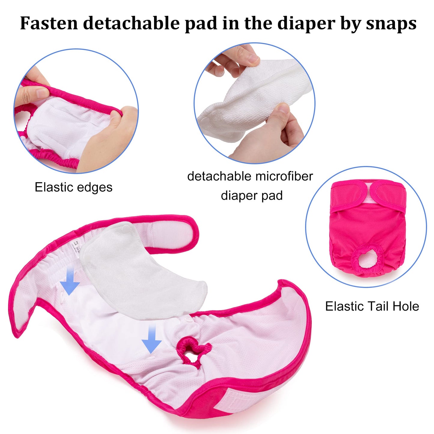 Luxja Reusable Female Dog Diapers with Detachable Diaper Pads (Pack of 4), Washable Dog Wraps Hygiene Nappies for Female Dog,(Gray + Green + Purple + Rose Red), L2