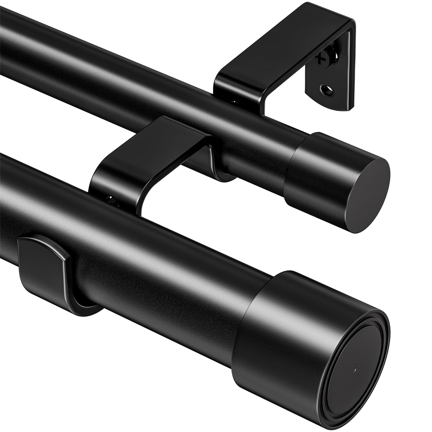 Abiglifty Double Curtain Rod 33 to 120 Inch, Telescoping Double Curtain Rods for Windows, Adjustable Double Curtain Rod for Windows, Blackout Curtain Rod with Classic Cap Finial, Black
