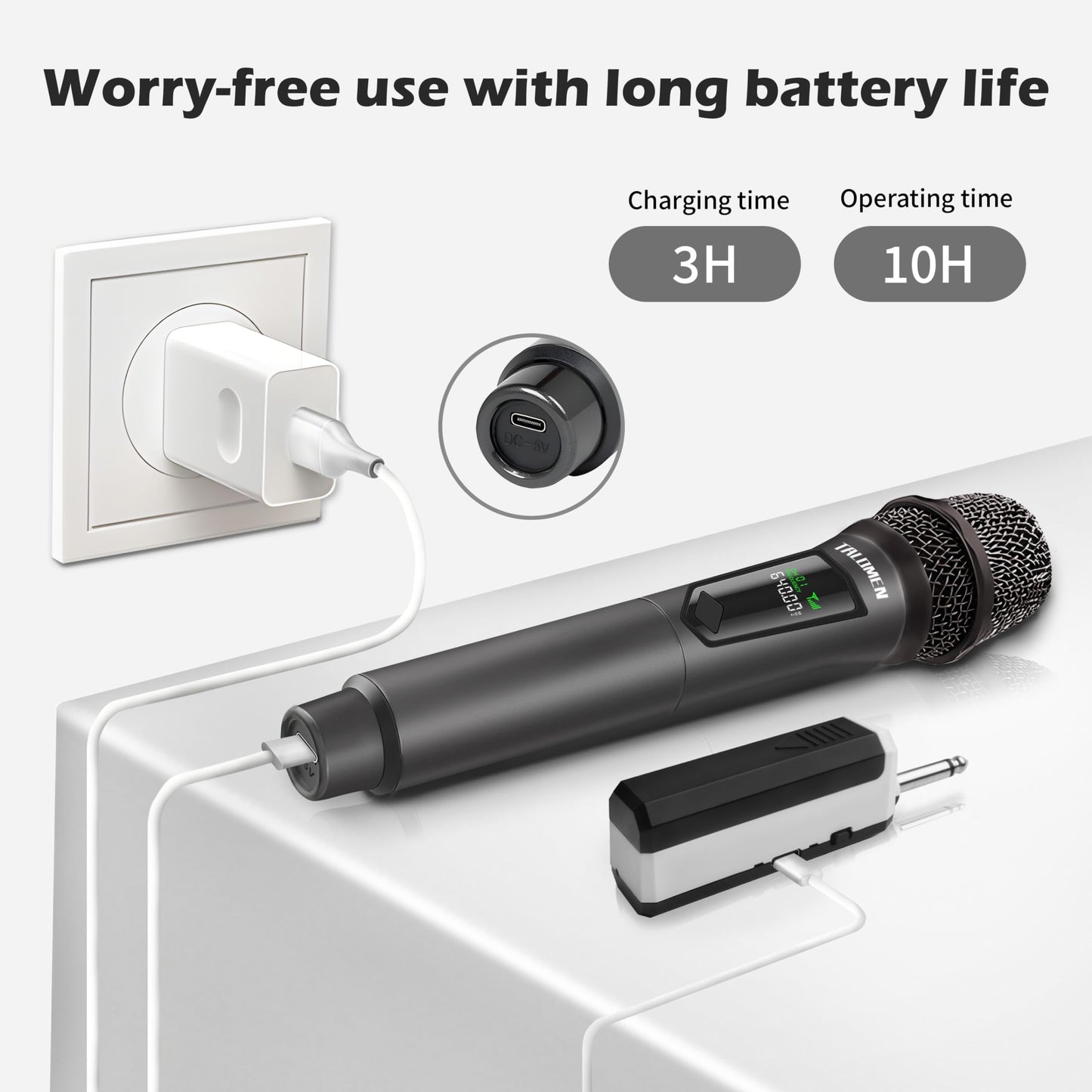 Talomen Wireless Microphones, Rechargeable Dual Handhled Microphone with Long-Distance Receiver,Easy Setup,Plug and Play for Karaoke Singing, Speech, Wedding, Karaoke Singing, Church, PA System,K60-2