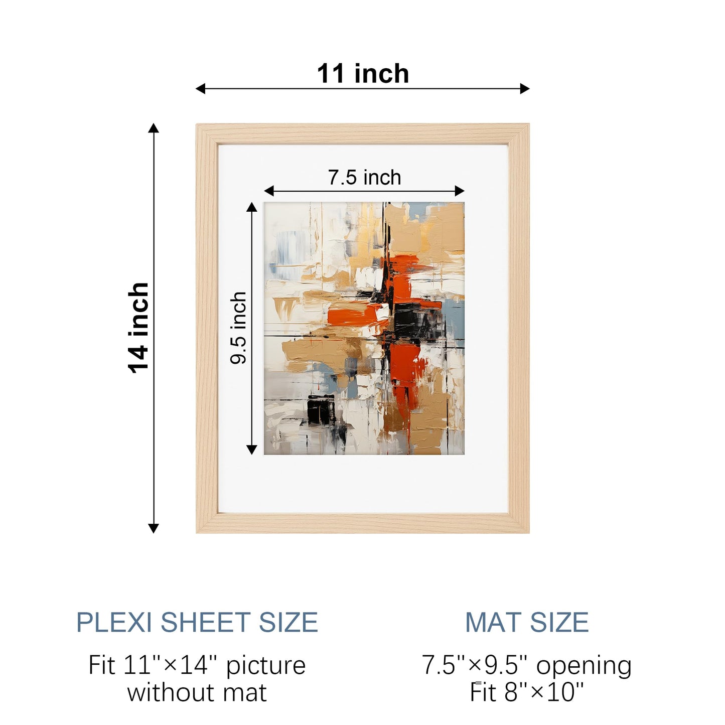 TONES FRAME DESIGN 11x14 Solid Oak Wood Picture Frame with Mat for 8x10 Natural Photo Frames, Set of 3 Picture Frame for Wall Home Decor