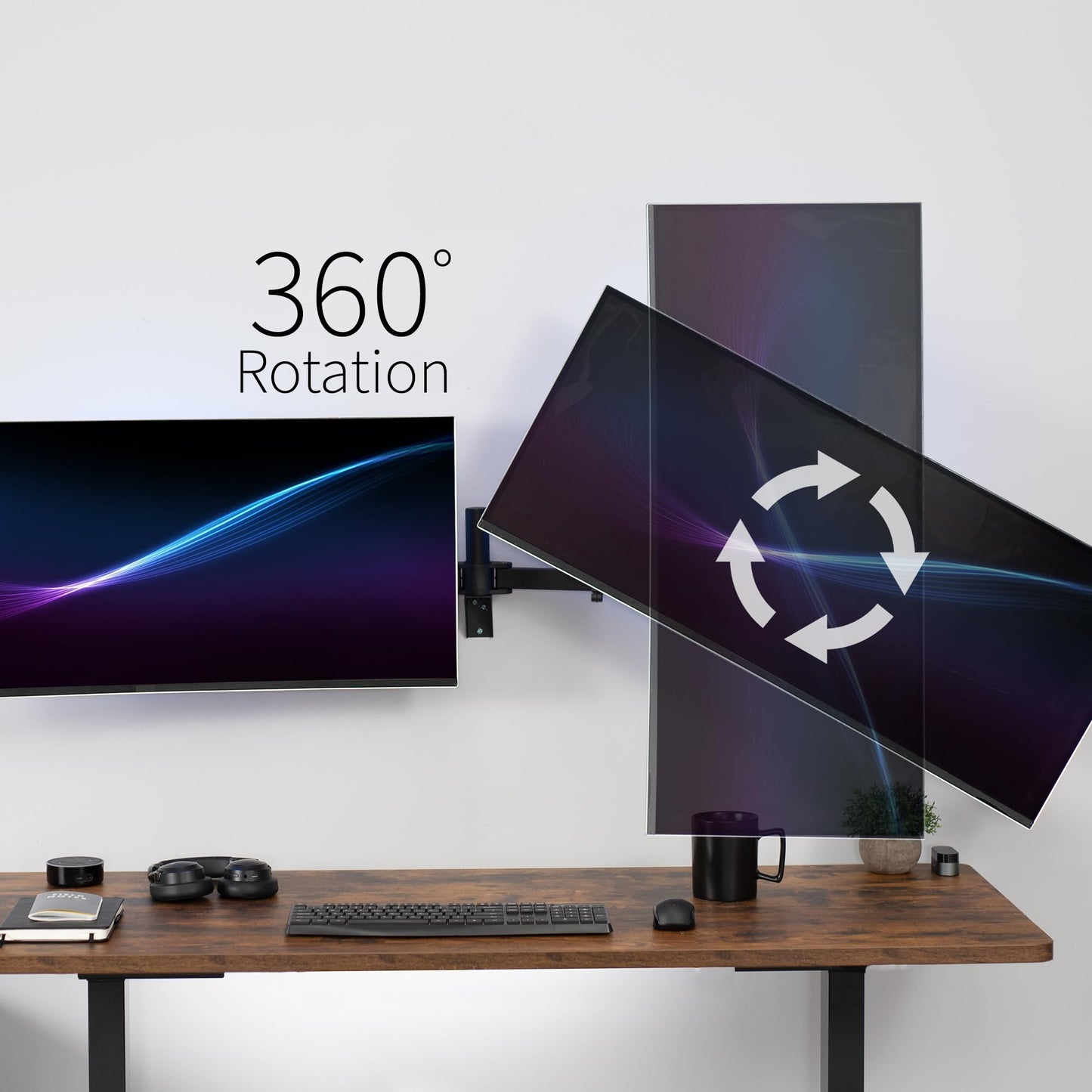 VIVO Premium Dual Ultra Wide LCD LED 27 to 38 inch Monitor Wall Mount, Heavy Duty, Telescoping Arms, Flush Wall Setup, Fits 2 Screens, Black, MOUNT-TS38B