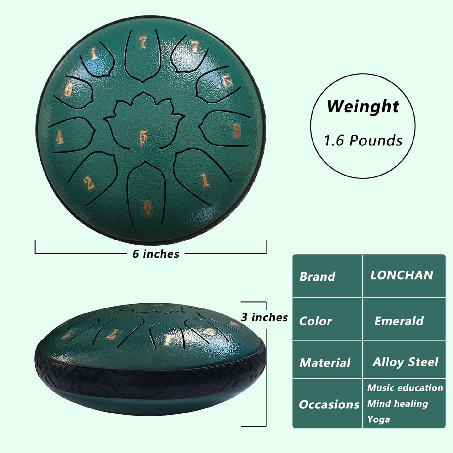 Steel Tongue Drum 11 Notes 6 Inches, Rain Drum for Outside with Bag, Music Book, Mallets, Finger Picks, Stickers – Meditation & Yoga Steel Drum