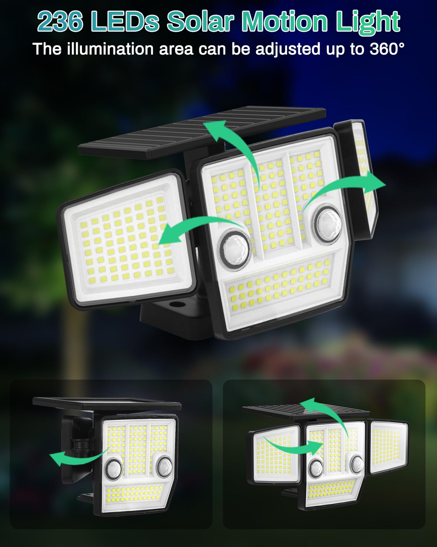 HAARAY Solar Lights Outdoor, Motion Sensor Outdoor Lights with Stakes, 2500LM 236 LED IP65 Waterproof Solar Powered Flood Lights, 360°Wide Lighting Angle Security Lights for Yard Driveway (2 Pack)