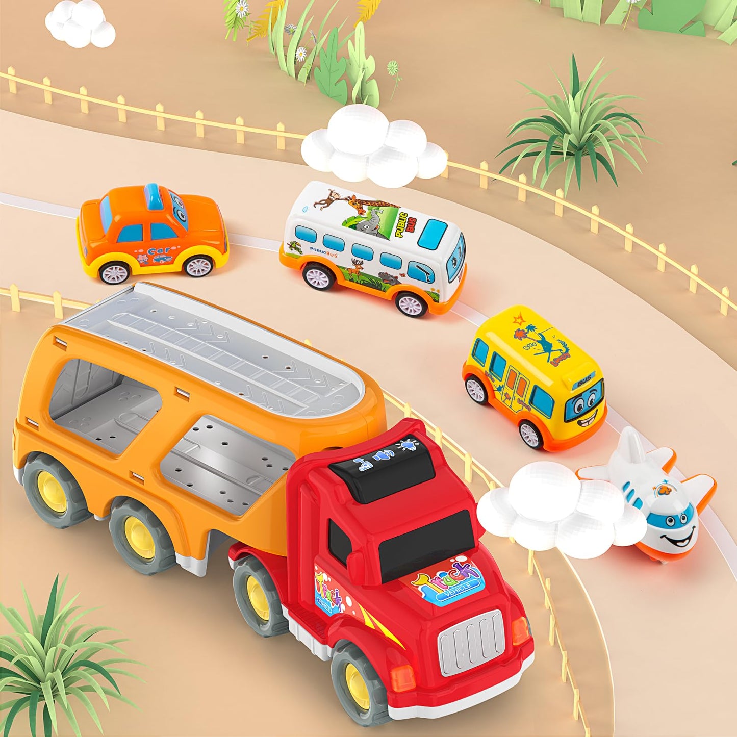 Veslier Toddler Toys Car for Boys Girls Age 3-5, 5 in 1 Carrier Transport City Vehicles Toys,Kids Toy Cars for Toddlers 3, Christmas Birthday Gift for Toddlers