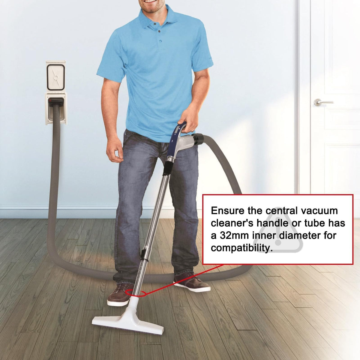 EZ SPARES 32mm or 1¼ Inch Vacuum Brush Head – Dual Purpose Floor Nozzle for Hard Floor & Carpet, Adjustable Suction, Swivel Neck, Smooth Rolling Wheels, Turbo Brush with Roller