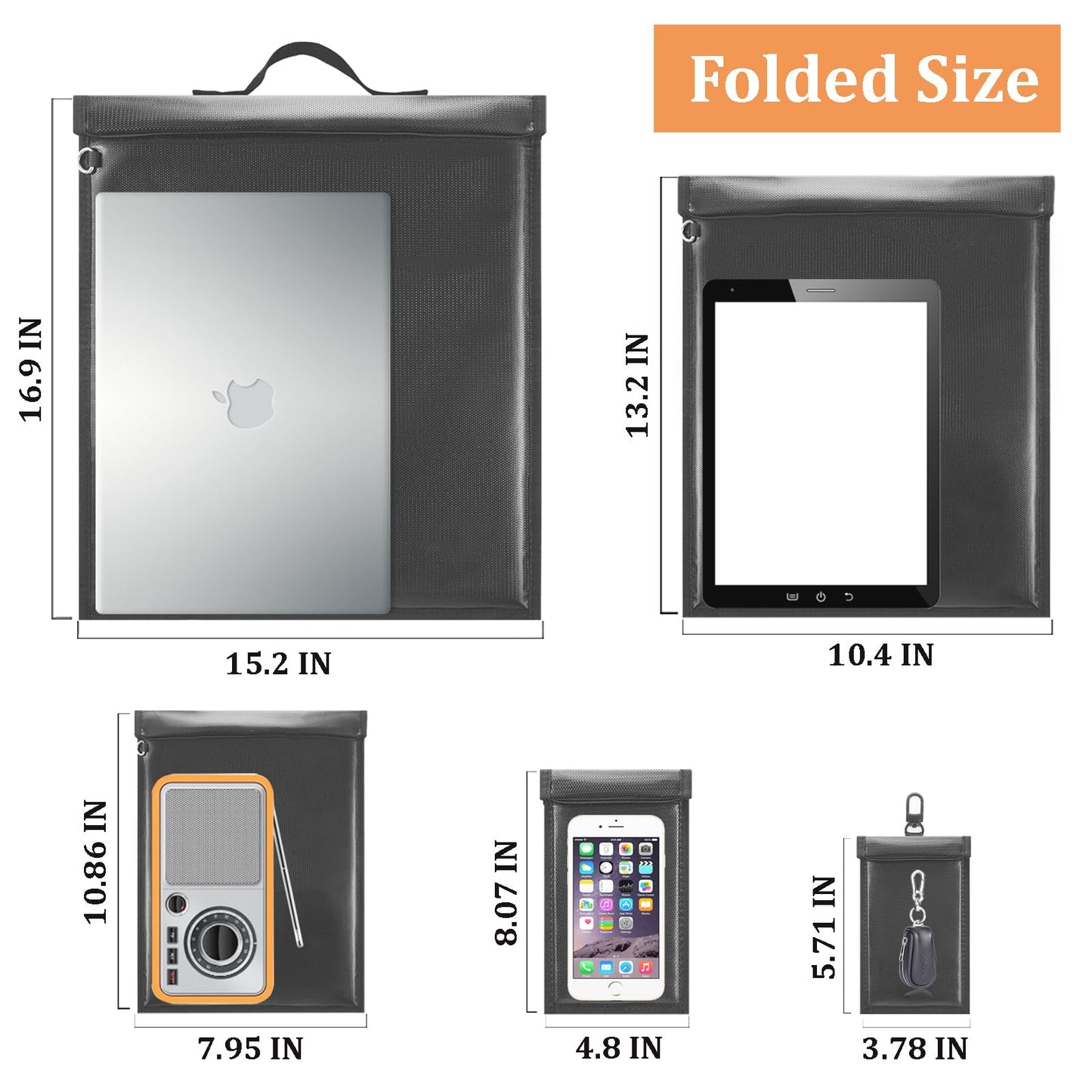 5 Pack Faraday Bags for Laptops & Tablets & Phones & Car Keys, Faraday Cage with Handle, Anti-Tracking Faraday Key Fob Protector (5pcs)