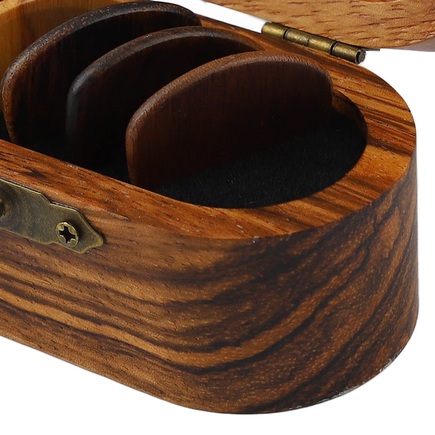 Wooden Pick Box with 5 Picks, and Lightweight, Ideal Gifts for Guitar Lovers, Suitable for Acoustic and Electric Guitars, Ukulele, Mandolin, Banjo