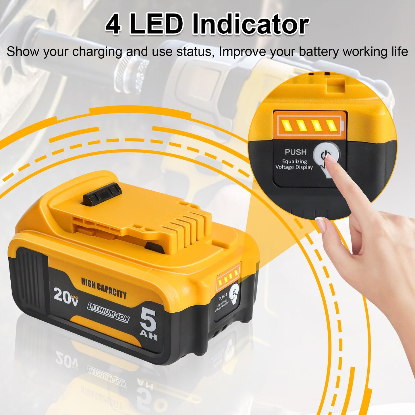 2Packs Compatible with Dewalt 20V MAX Battery 5.0Ah Lithium Replacement for DCB200 DCB201 DCB203 DCB204 DCB206 DCB208 Cordless Power Tools & Chargers DCB112 DCB115