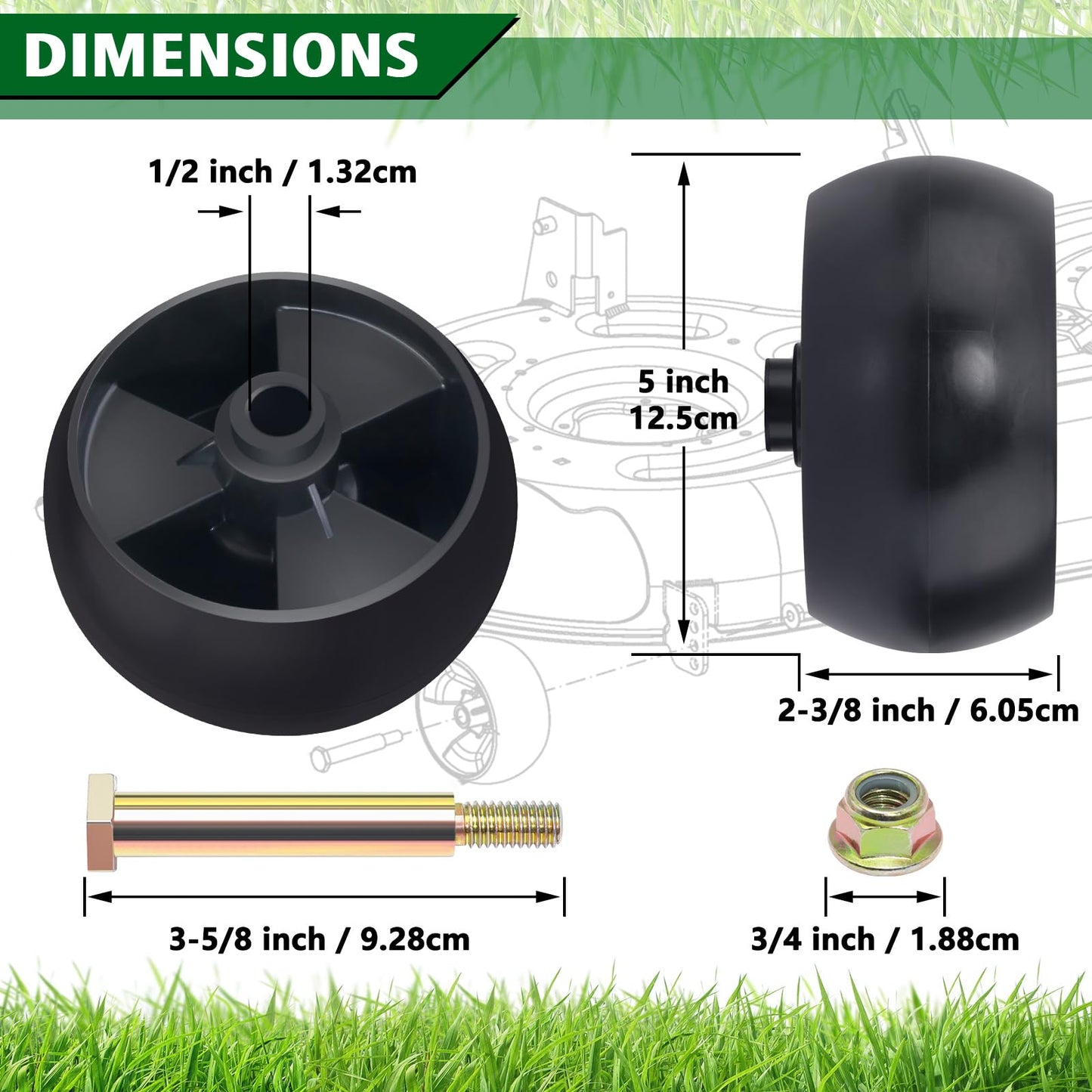 CheeMuii 8 Pack Mower Deck Wheels Kit 5 Inch Deck Gauge Wheel Replace for MTD Cub Cadet 734-04155 Deck Wheels with Shoulder Bolts and Lock Nuts