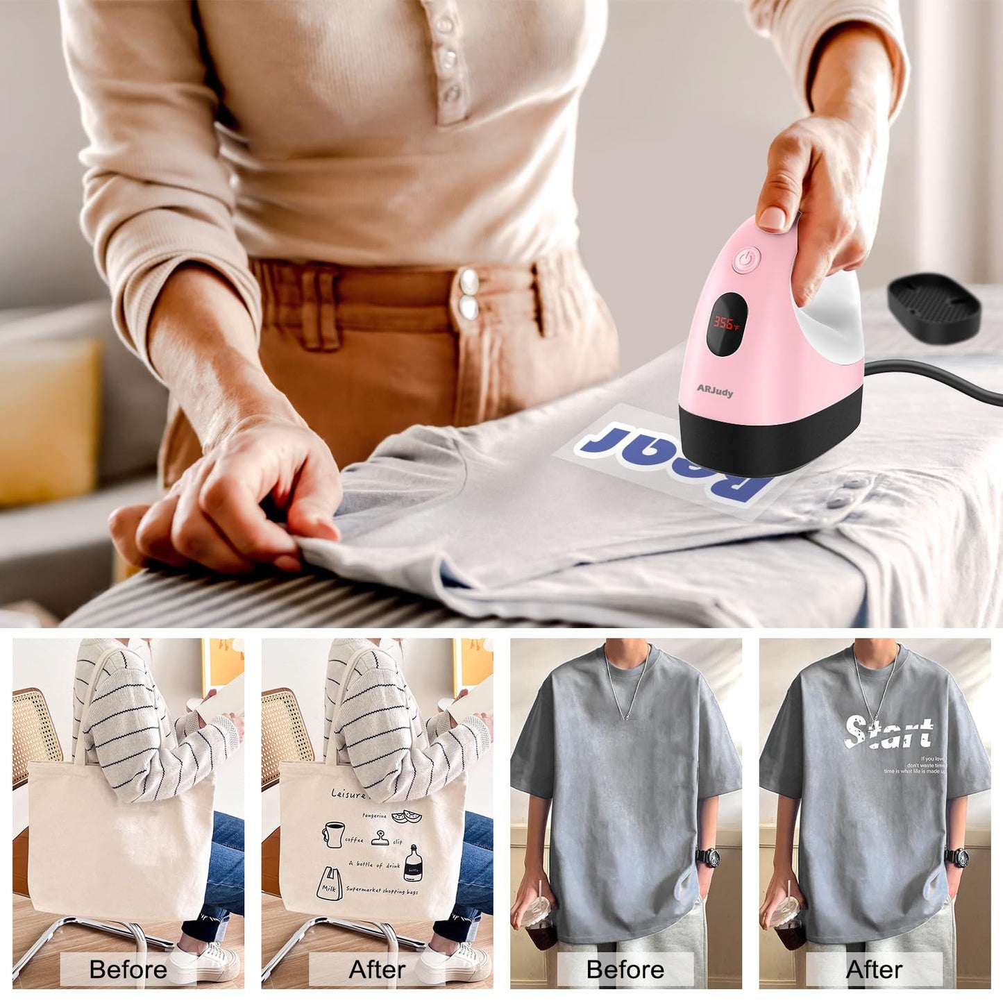 ARJudy Mini Heat Press Machine, Mini Heat Transfer Iron Press, 3 Heat Settings & Visible Temp, Portable Heat Press Easy for Crafts, T-Shirt, Hats, Shoes, Bags, Cap, and Small HTV Vinyl Projects