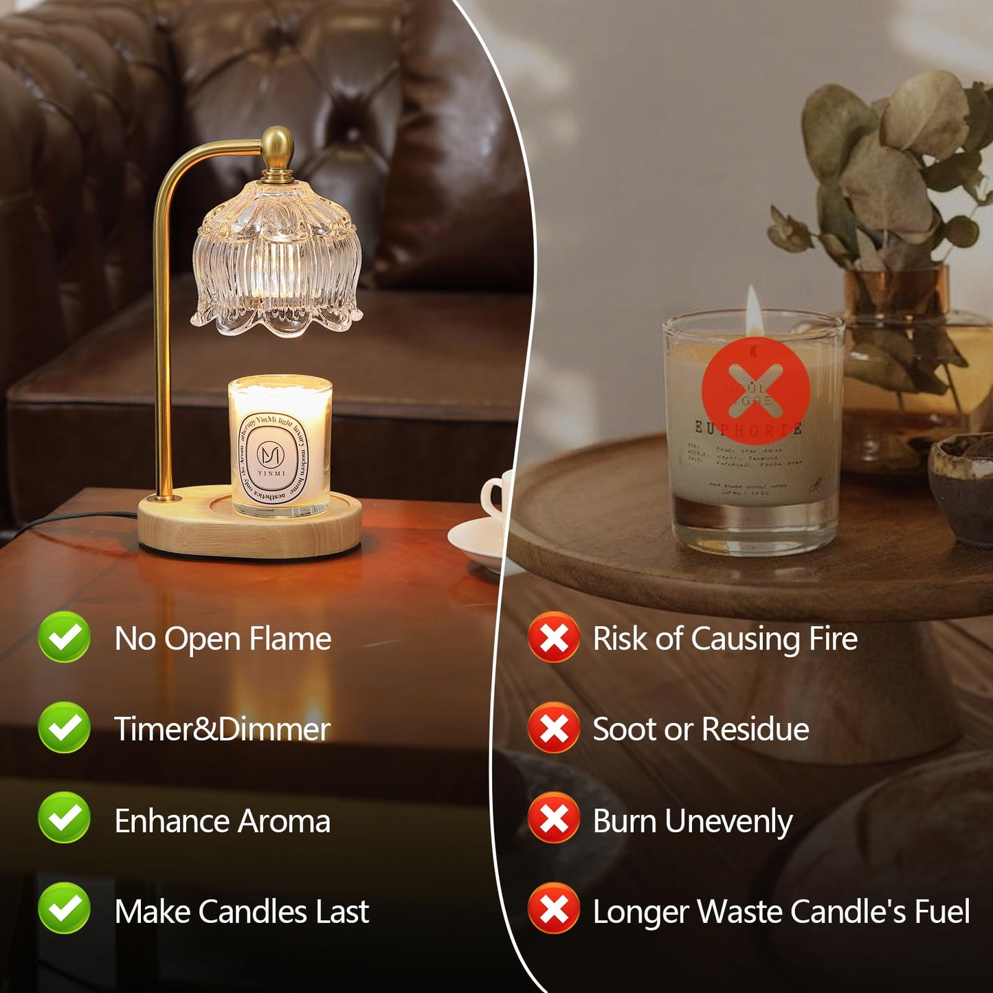 Candle Warmer Lamp with Timer Dimmable,Antique Brass Candle Lamp,Wax Melt Warmer Light for Jar Candles,Mother's Day/Birthday/Christmas Gifts for Mom/Wife,Home Decor Lamp,with 2 Bulbs