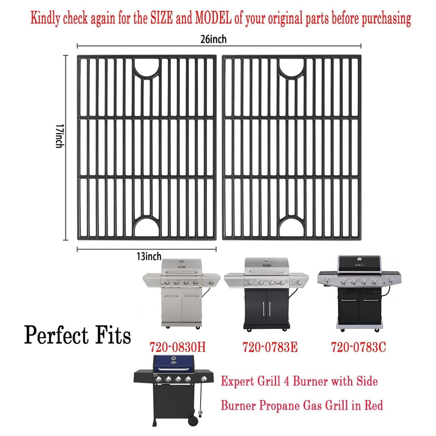 17inch Grill Grates for Nexgrill 4 Burner 720-0830H 720-0783E, 5 Burner 720-0888N 720-0888 720-0697, Charbroil 4 Burner 463241113 463449914, Kenmore 720-0670A Grids