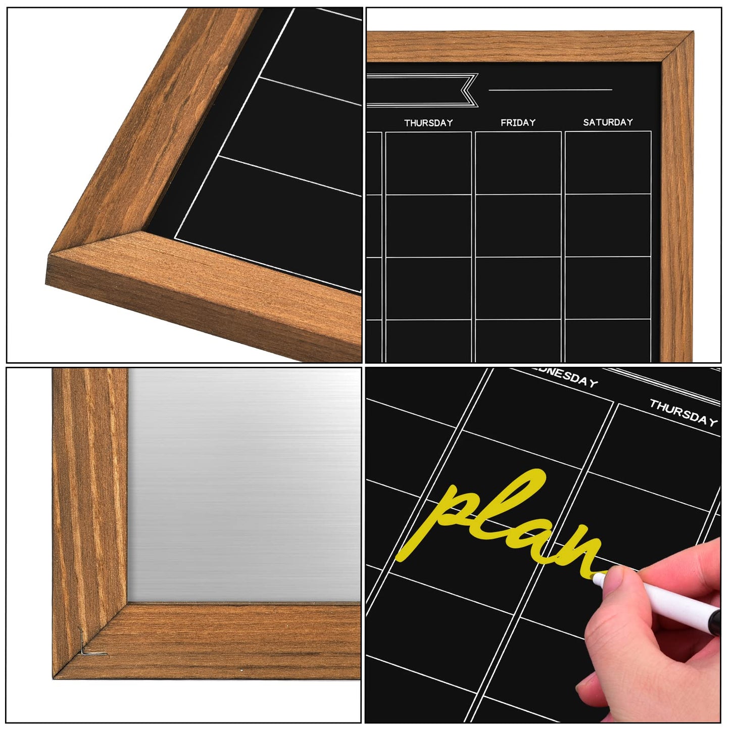 Umtiti Calendar Chalkboard, 23.6" * 31.5", Magnetic Surface Rustic Brown Solid Pine Wood Frame Chalk Board for Planning/School Timetable/Memo, Hanging Board for Office, School and Home(YLHB-QZ-6080