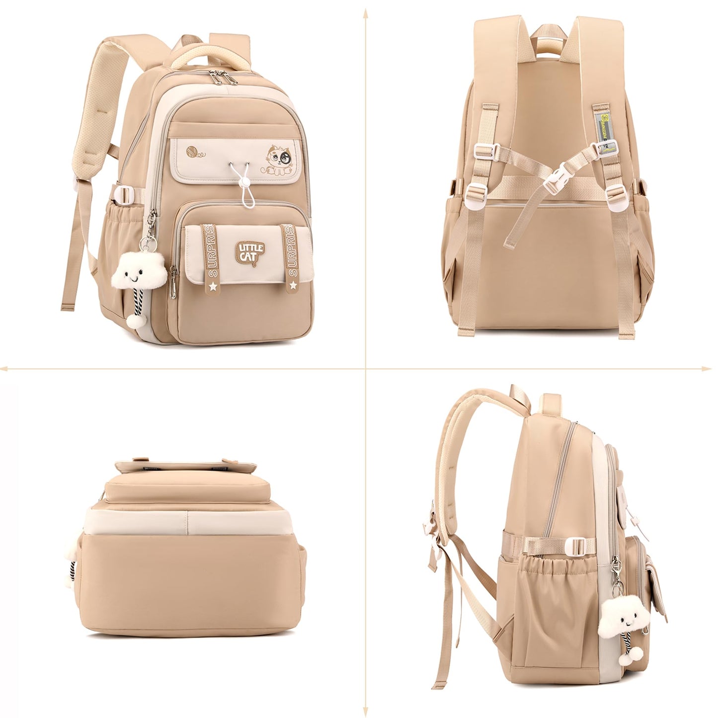 Makukke School Bags for Girls Boys,15.6" Cute Backpack for Kids and Teenagers Daypack Waterproof with Cute Pendant