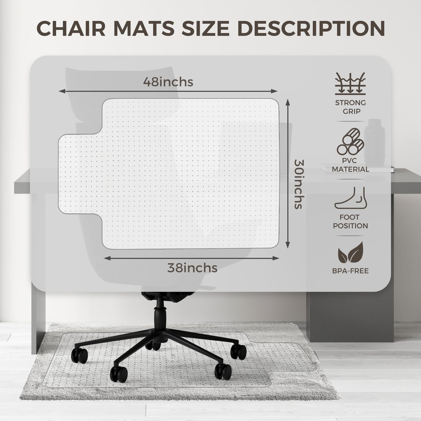 Office-Chair-Mat, Carpet-Floors，YOUKADA Desk Chair Mat, BPA and Phthalate Free, 75 x 120 cm/30 x 48 inches