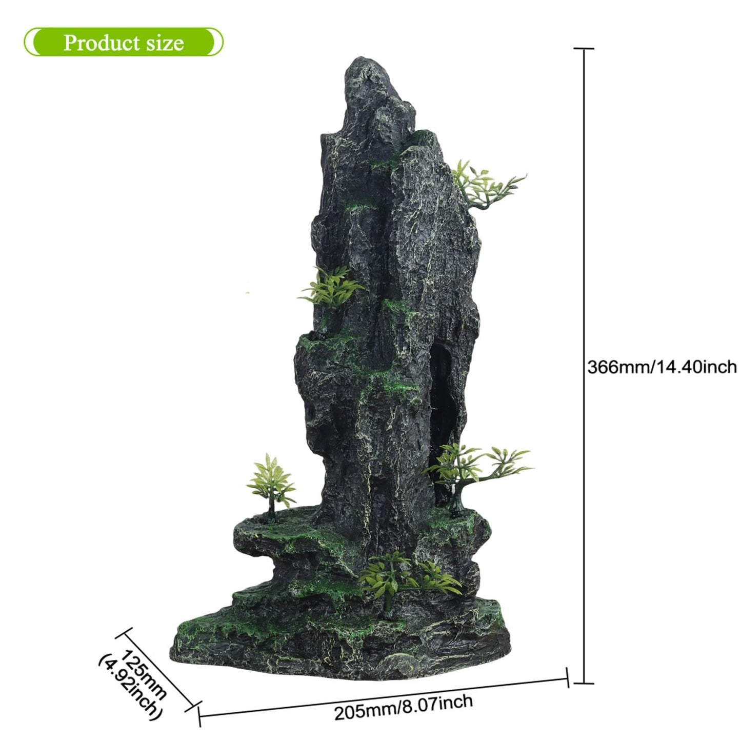 Mairuker Tall Aquarium Decor 14.4inch, Cool Large Fish Tank Decorations Accessories, Resin Mountain View Aquarium Ornament with Tree Hideout Cave, for Fish Shrimp Guppy Play Rest