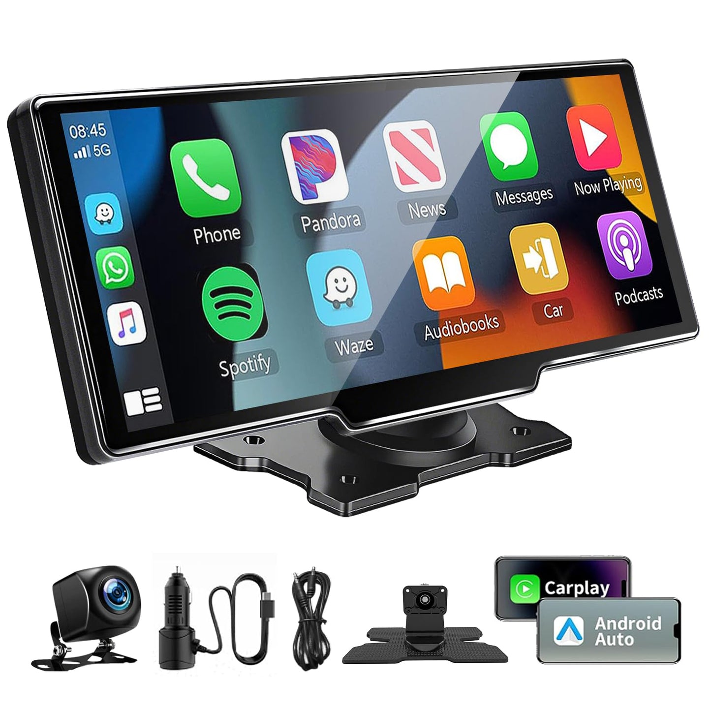 10.26 Inch Wireless Apple Carplay Screen for Car, Bluetooth Car Stereo with Apple Car Play and Android Auto Screen/1080P HD Backup Camera/FM/AUX/Mirror Link/Voice Control/GPS Navigation