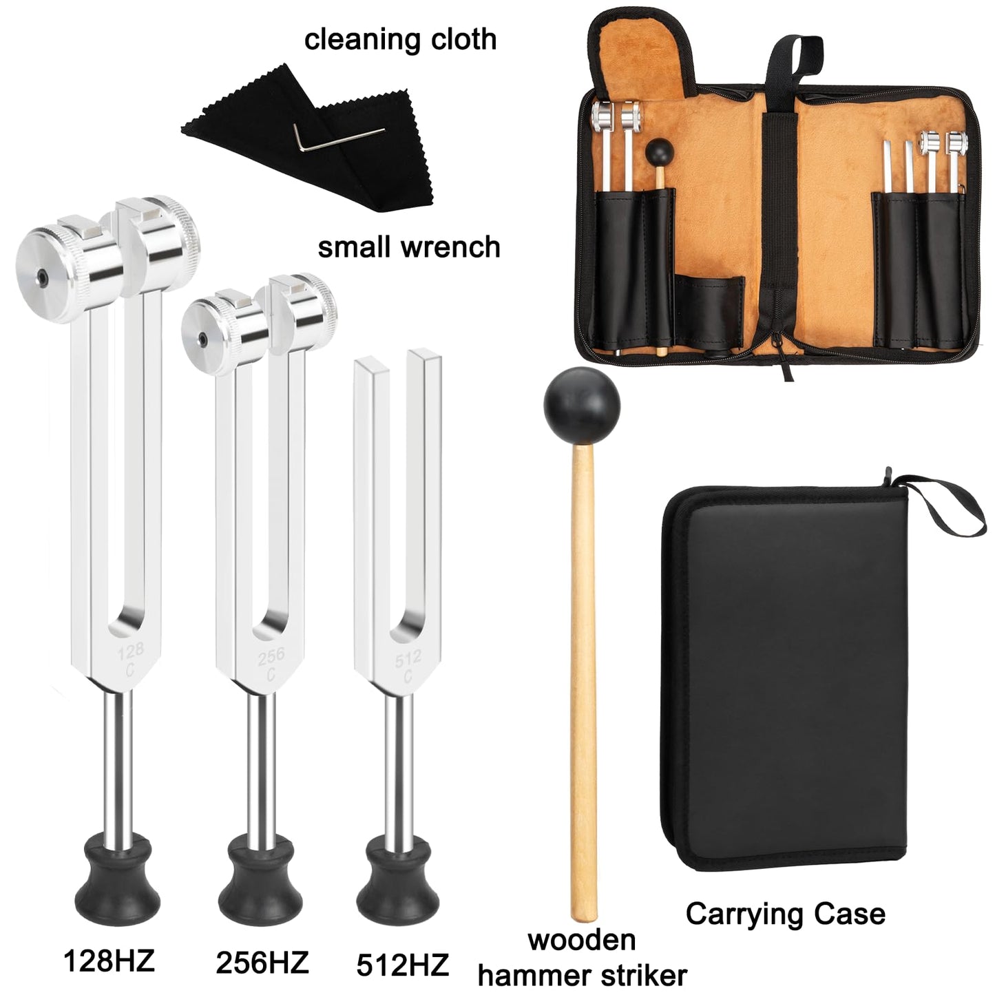 Tuning Fork (128Hz, 256Hz, 512Hz), Premium 6 Piece Kit with Leather Pouch for Yoga, Musical Instruments, Ideal Spiritual Gift for Women