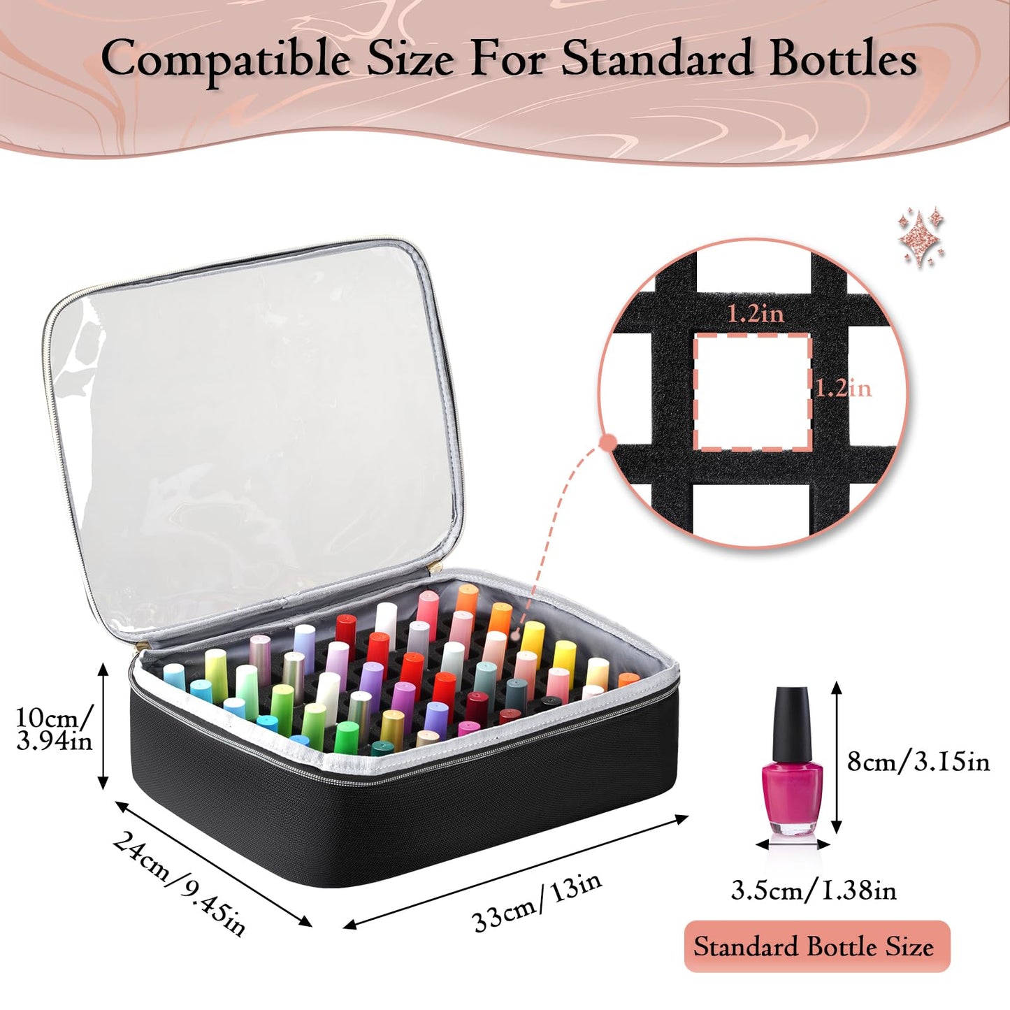 YOREPEK Extra Large Nail Polish Organizer Case Holds 96 to 100+ Bottles (15ml/0.5 fl.oz) Nail Lamp, Nail Polish Travel Case Bag with 2 Removable Pouches Fits Nail Suppiles, Gift for Manicurist, Grils