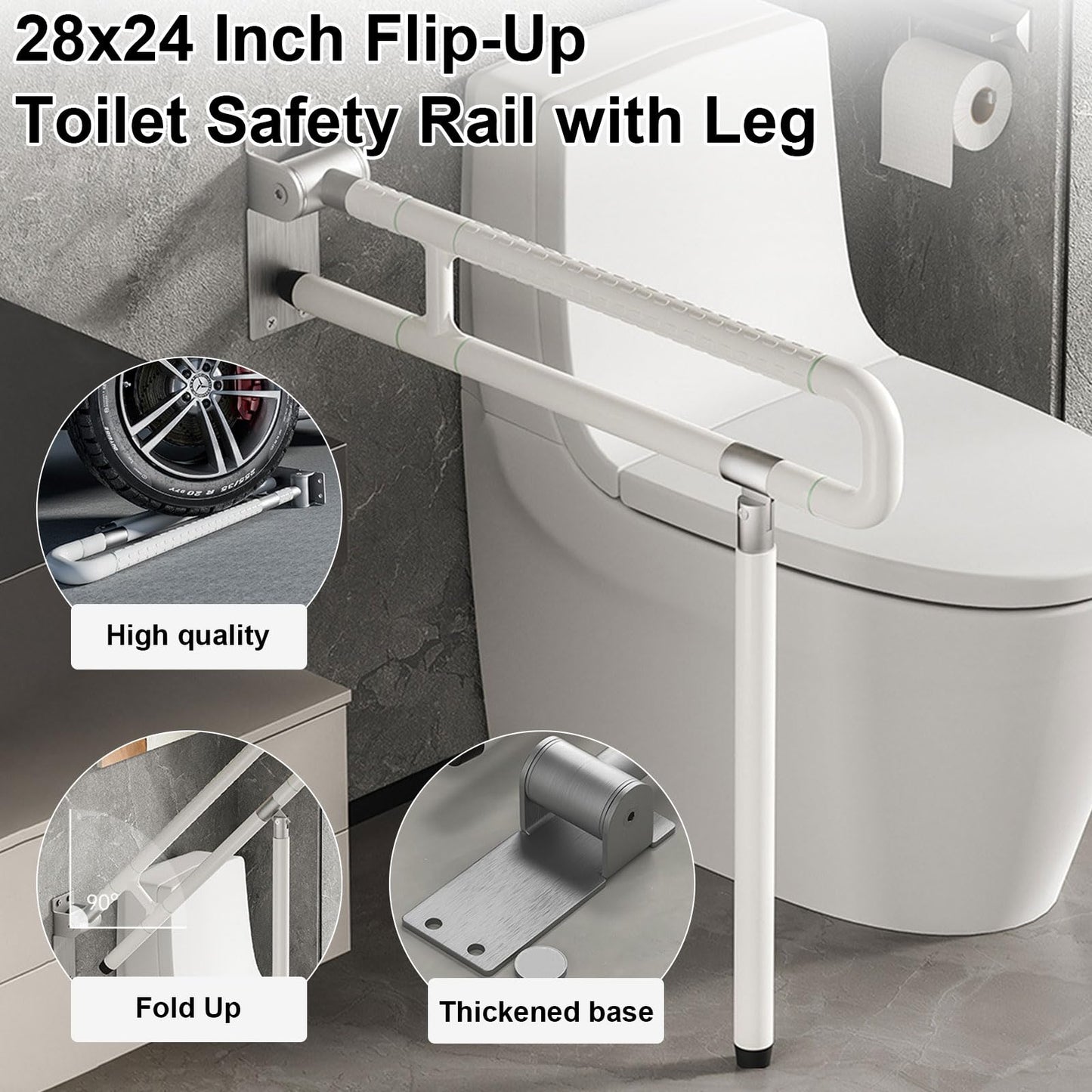 28x24 Inches Handicap Grab Bars,Foldable Handrails Toilet Rails Flip Up Toilet Safety Rails with Leg Hand Support Rail Accessories for Elderly