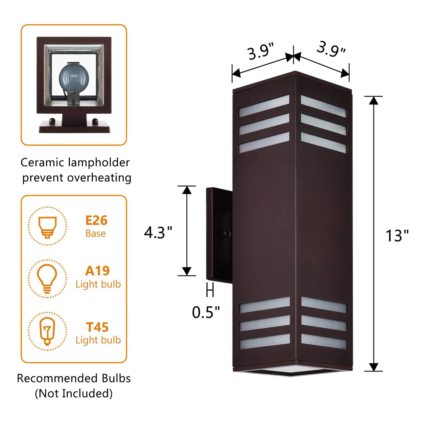 2 Pack Outdoor Wall Lights, Outdoor Light Fixtures Wall Mount, IP65 Waterproof Porch Lights Outdoor, Modern Outdoor Lighting Aluminum Wall Sconce for Garage, Patio, Oil Rubbed Bronze, Housen Solutions