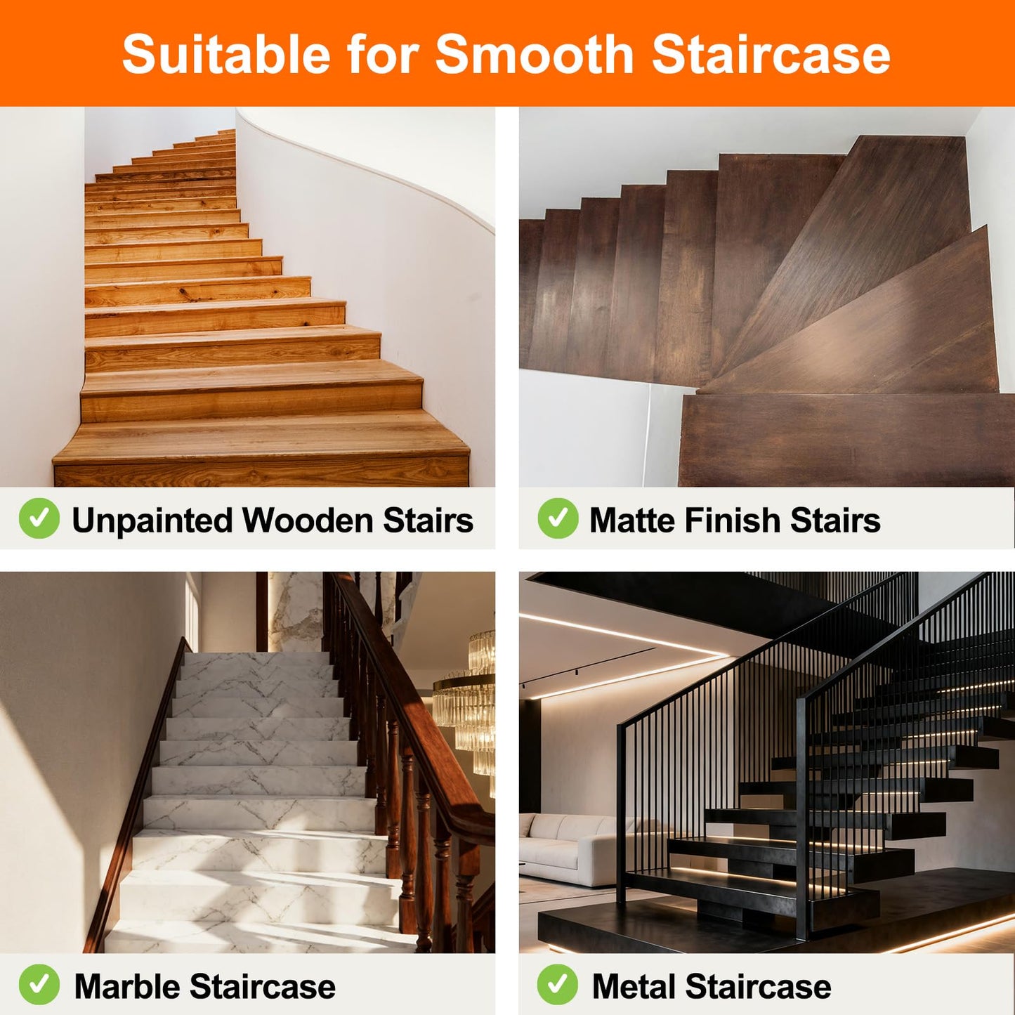 Spurtar Clear Stair Treads Anti Slip Tape, Stair Runners for Wooden Steps Transparent Grip Tape Stairway Pads, Stair Treads Non Slip Indoor Outdoor Use,4"x32"-15 PCS