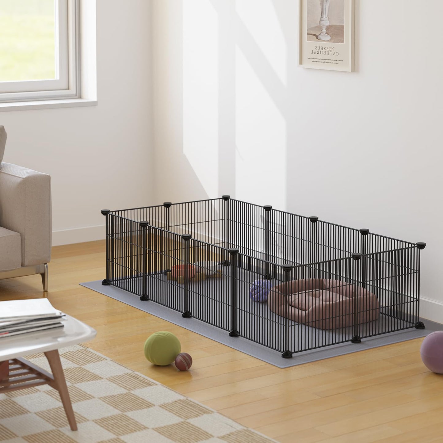 LURIVA DIY Small Animal Playpen, Pet Playpen, Guinea Pig Cages, Rabbit Playpen, Small Animal Cage, Dog Playpen, Puppy Playpen, Indoor Portable Metal Wire Yard Fence, 15 X 12 Inch, 12 Panels, Black