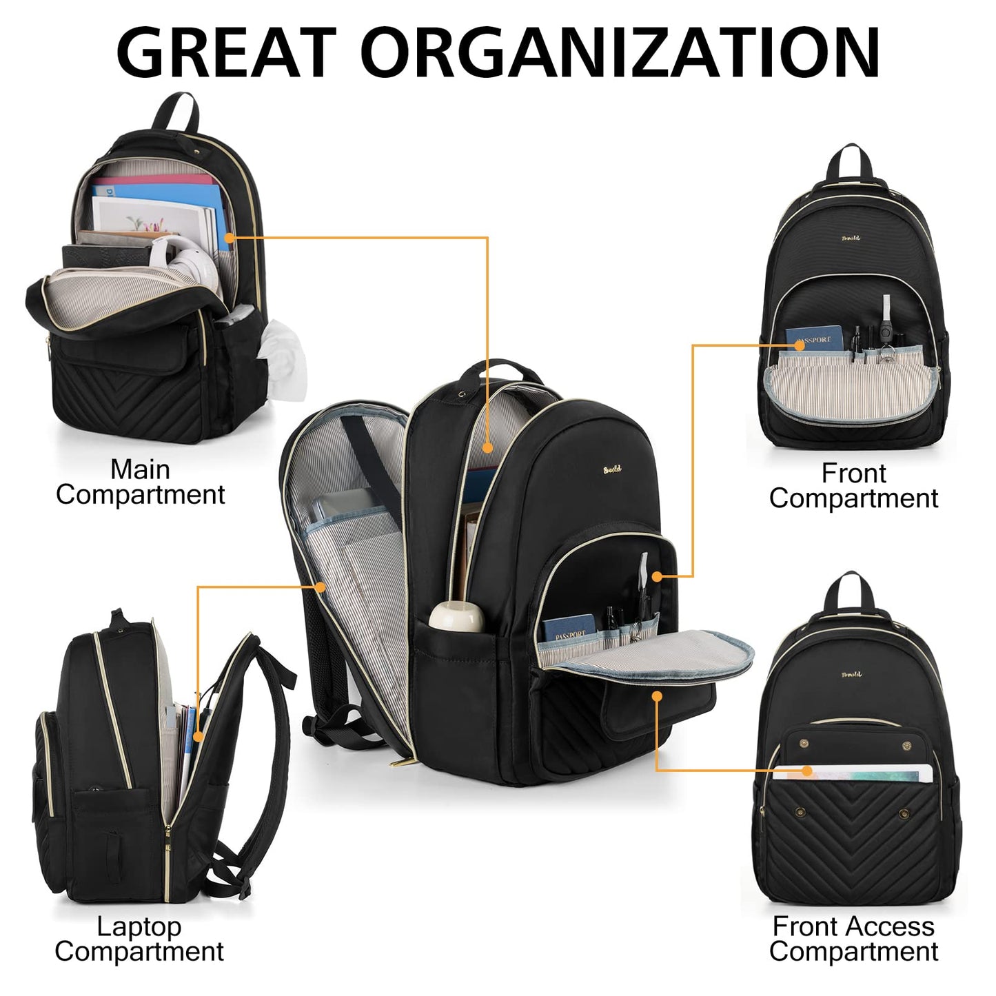 Black Backpack Women for 17.3" Laptop,School Bookbag for Teen Girls,Backpack for College Business Middle School,Mochila para Mujer Niña