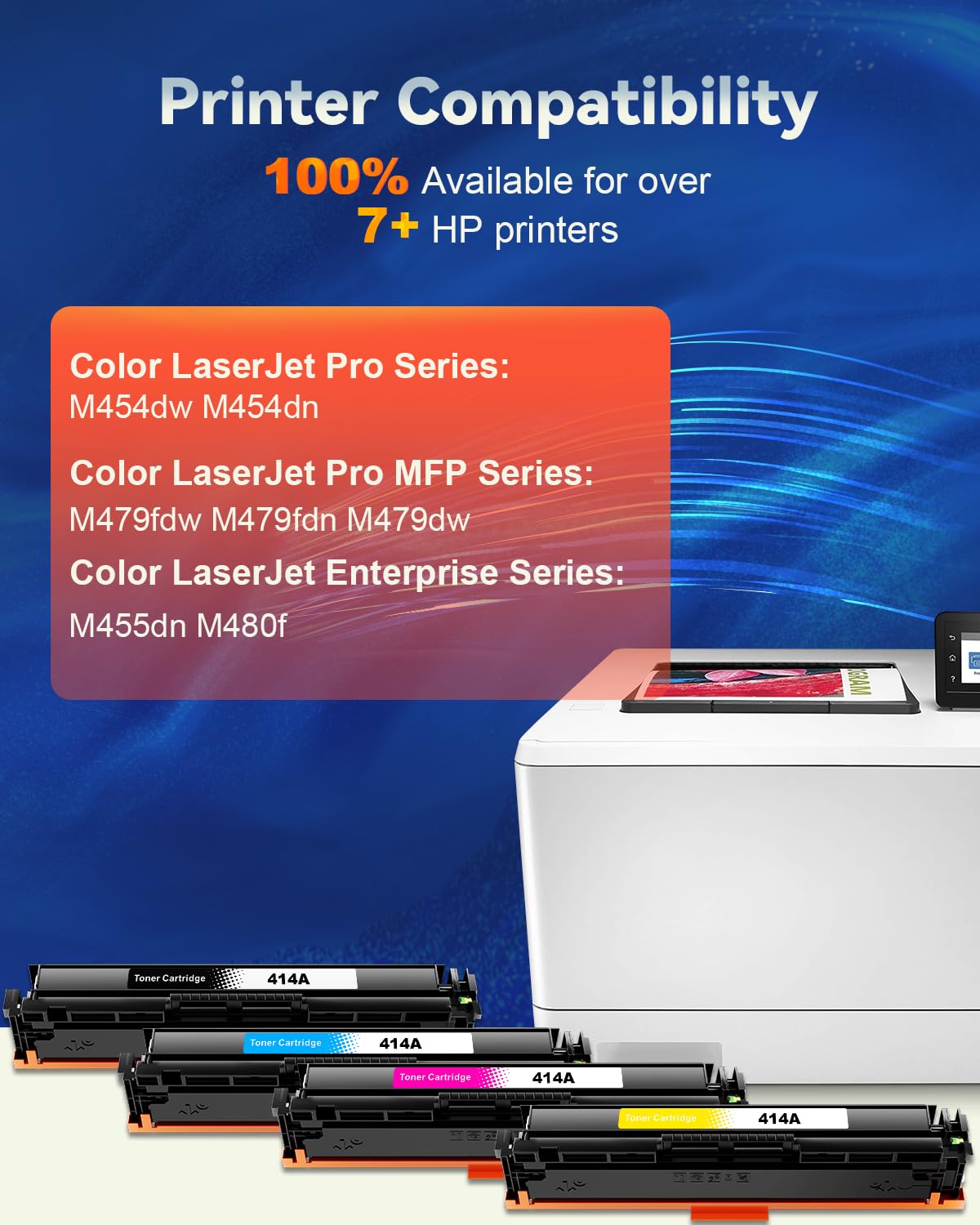 (with Chip) 414A Toner Cartridge, m454dw Toner cartridges Replacement for HP 414A 414X W2020A Work with HP Color Laserjet Pro MFP M479fdw M479fdn M454dw M454dn M480f M479 Printer Toner (B/C/Y/M)