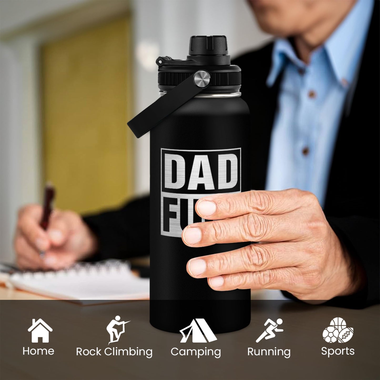 SANDJEST Water Bottle 32oz - Dad Fuel Stainless Steel Insulated Sports Bottle With Lid, Gifts for Father From Daughter Son, Birthday Christmas Fathers Day