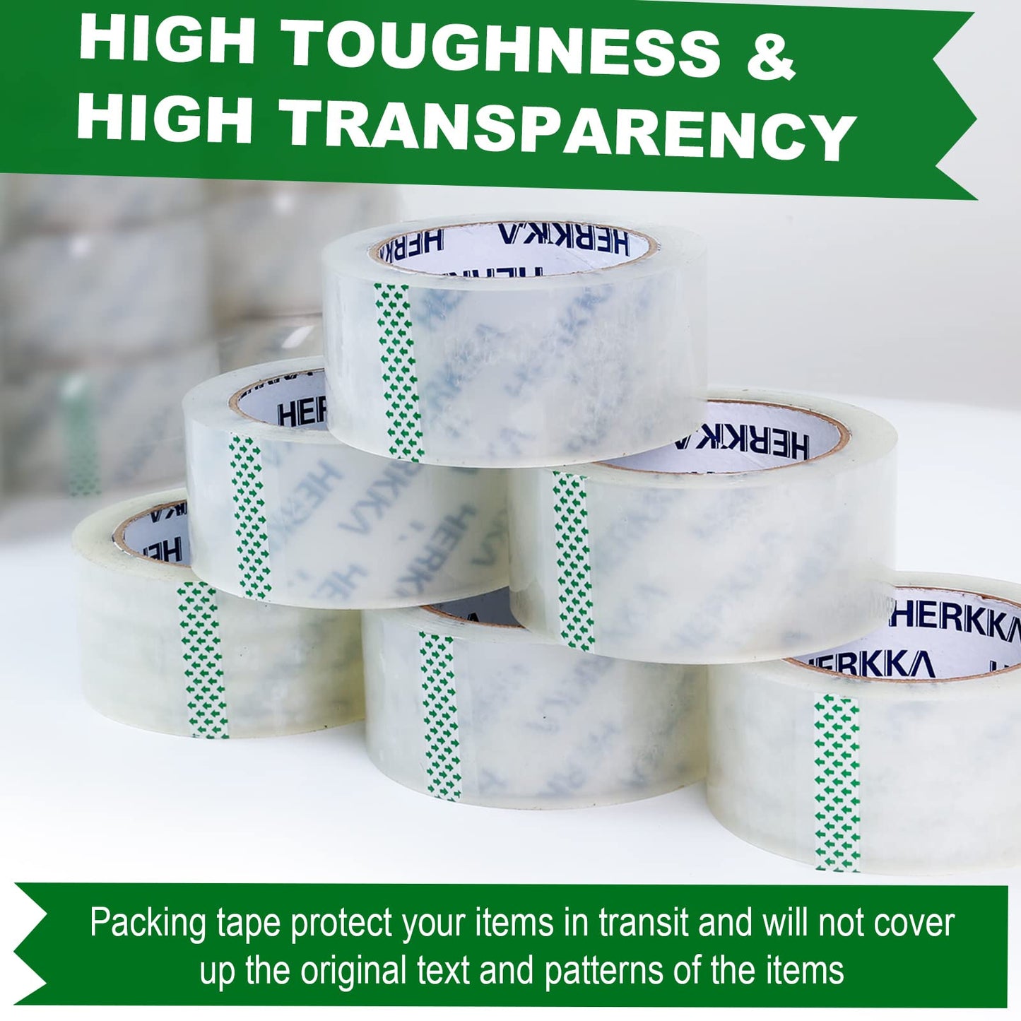 Clear Packing Tape, HERKKA 24 Rolls Heavy Duty Packaging Tape for Shipping Packaging Moving Sealing, Thicker Clear Packing Tape, 1.88 inches Wide, 65 Yards Per Roll, 1560 Total Yards