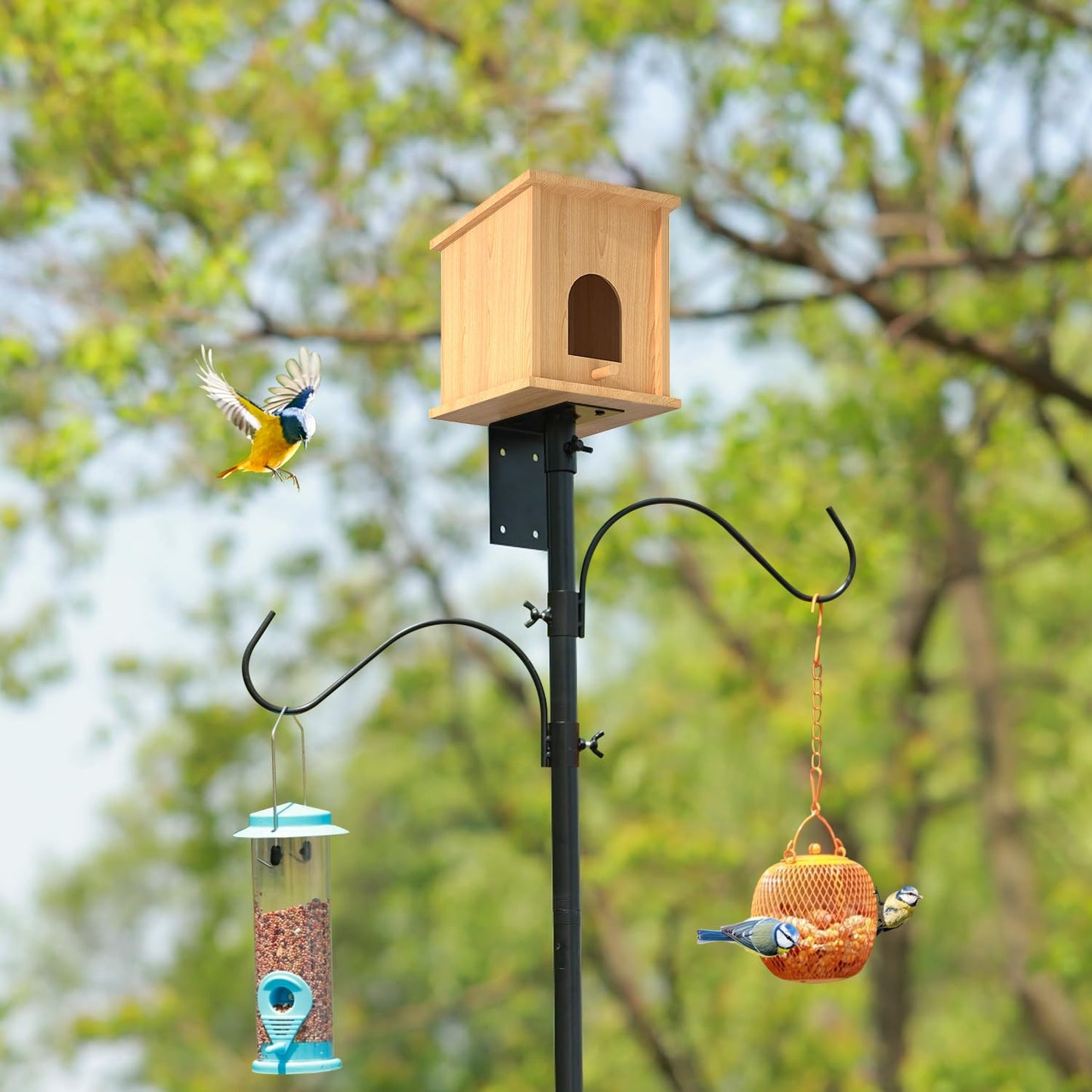 ERYTLLY Bird House Pole Mount Kit 80 Inch with 2 Hanging Hooks - Heavy Duty Adjustable Bluebird Feeder Support Rod Stand Set for Outside, Yard, Garden