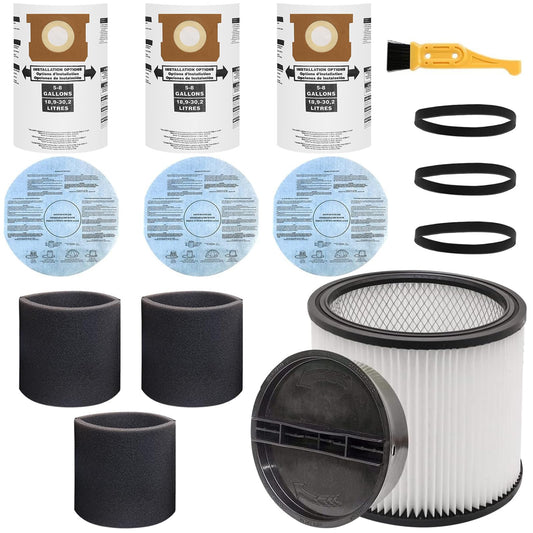 15 PCS Replacement Filter for Shop Vac 90304 90585 90107 Fits Most 5 Gallon Wet Dry Vacuum Cleaners, with Shop Vac 5-8 Gallon Filter Bags