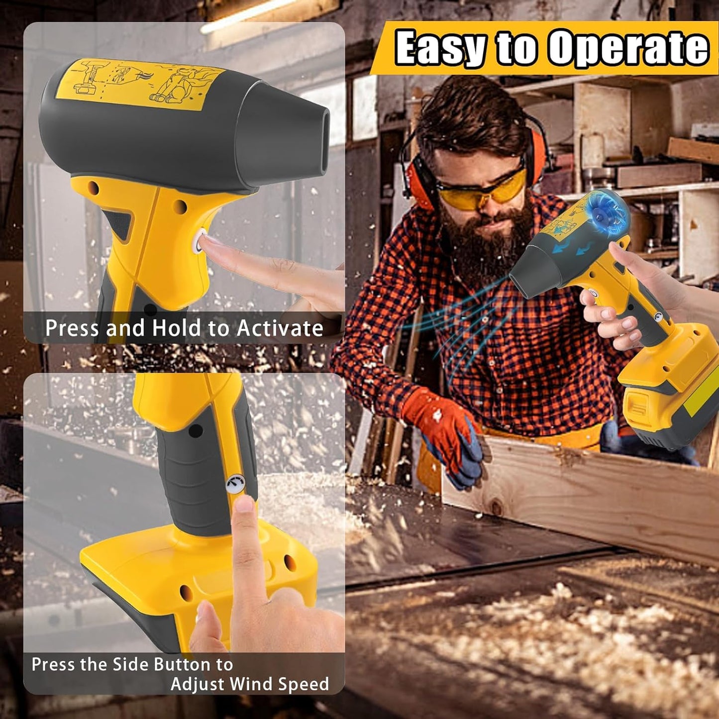 4 Gear 130000 RPM Air Duster Brushless High Speed Motor- Fit for Dewalt 20V DCB200 Max Battery Jet Dry Blower Air Blower for Camping Jobsite & Car-Service